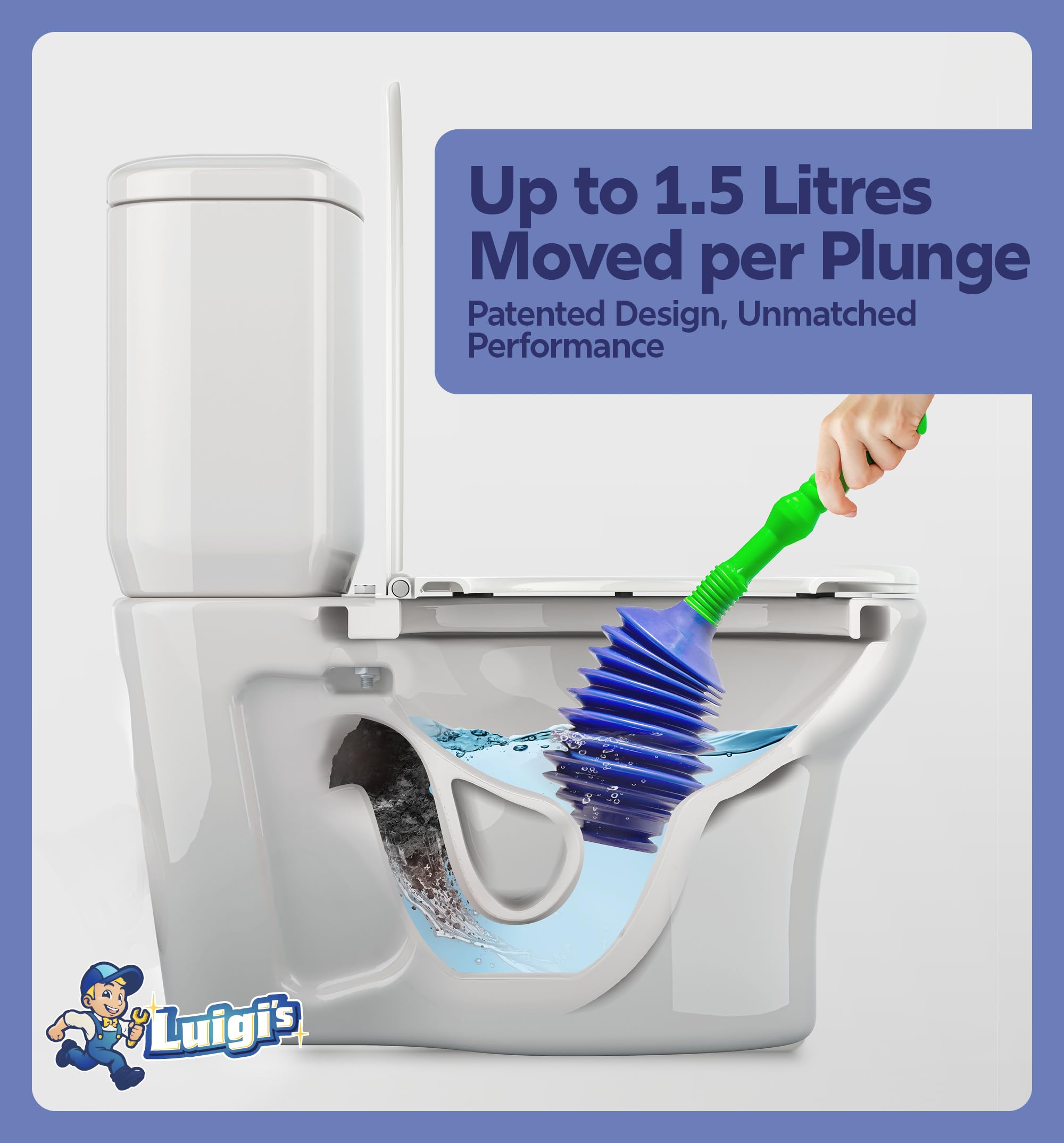 Luigi's Toilet Plunger - Snake Design - Clog Remover - Blue/Green