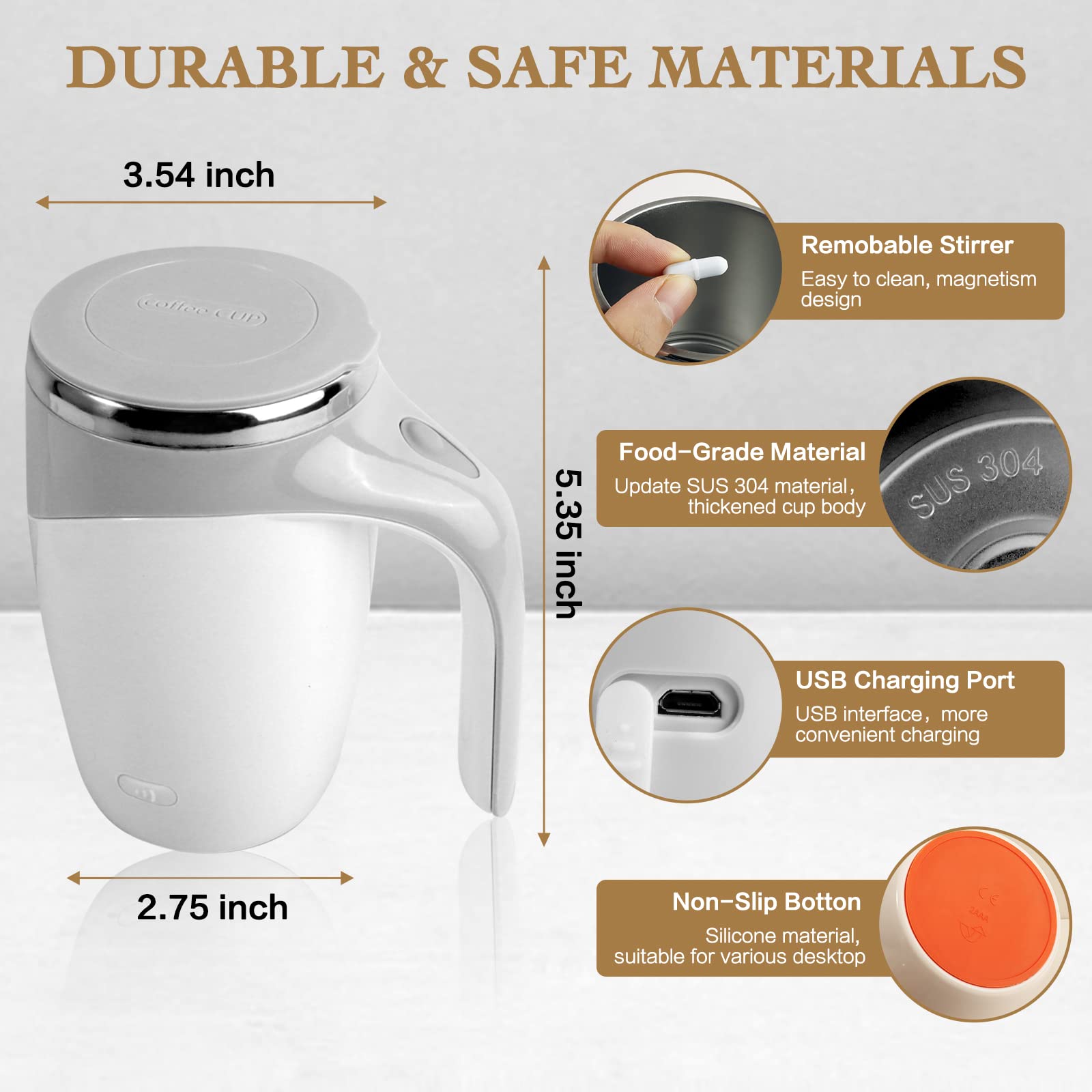 Self Stirring Mug,Rechargeable Automatic Magnetic Self Stirring Coffee Mug,Rotating Home Office Travel Mixing Cup,To Stir Coffee