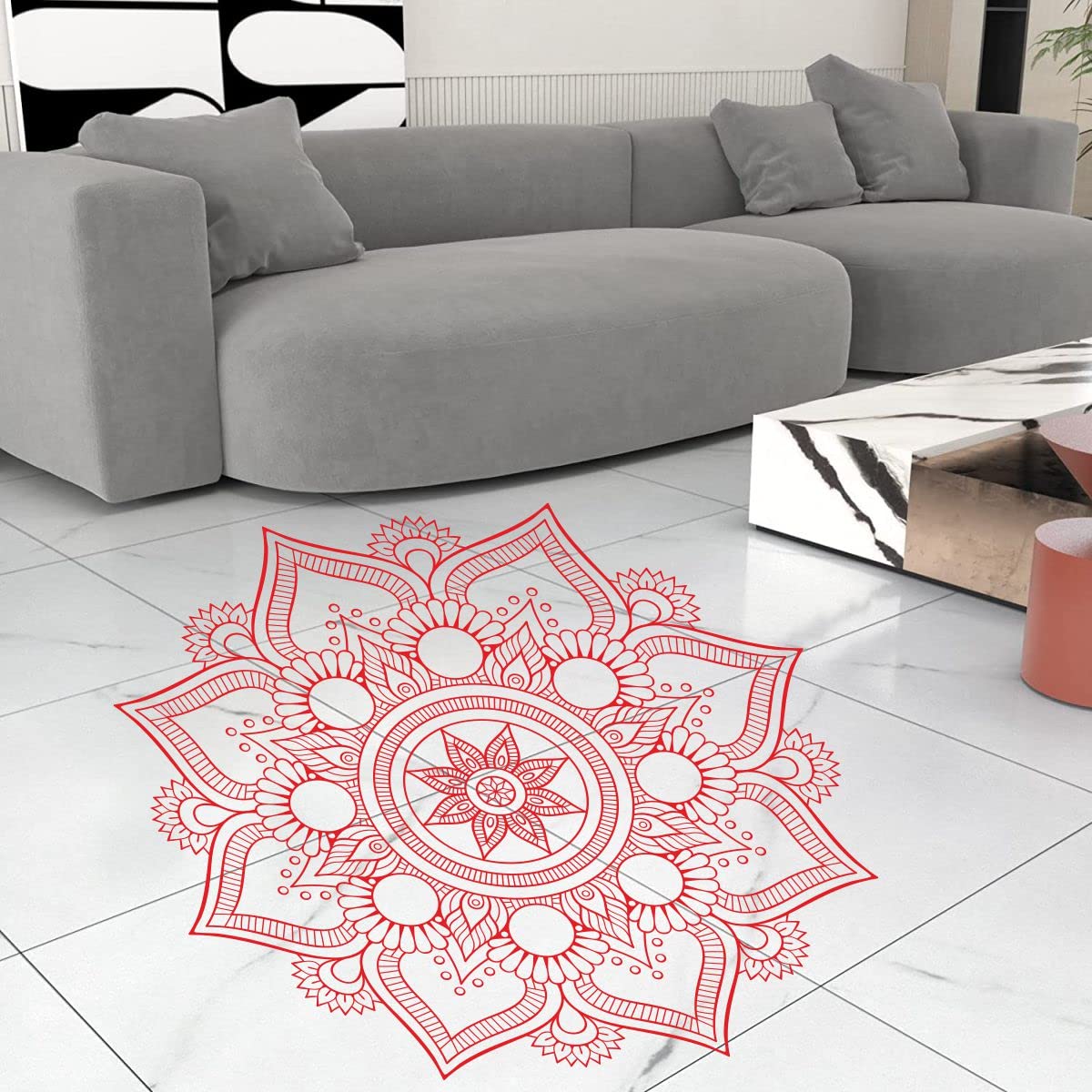 Sticker Studio PVC Vinyl Round Rangoli Flower Design Big Size 3D Floor Sticker for Mandir Diwali Decoration, Size: 15.74 Inches