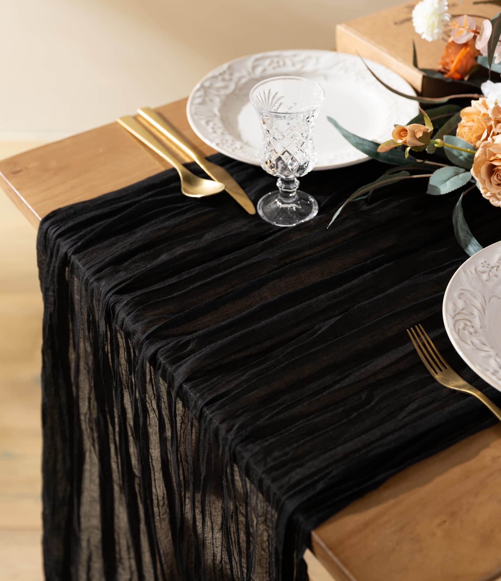 Vitalizart Cheesecloth Table Runner 10ft Gauze Boho Rustic Black Cheese Cloth Table Runner for Wedding Bridal Shower Fall Thansk