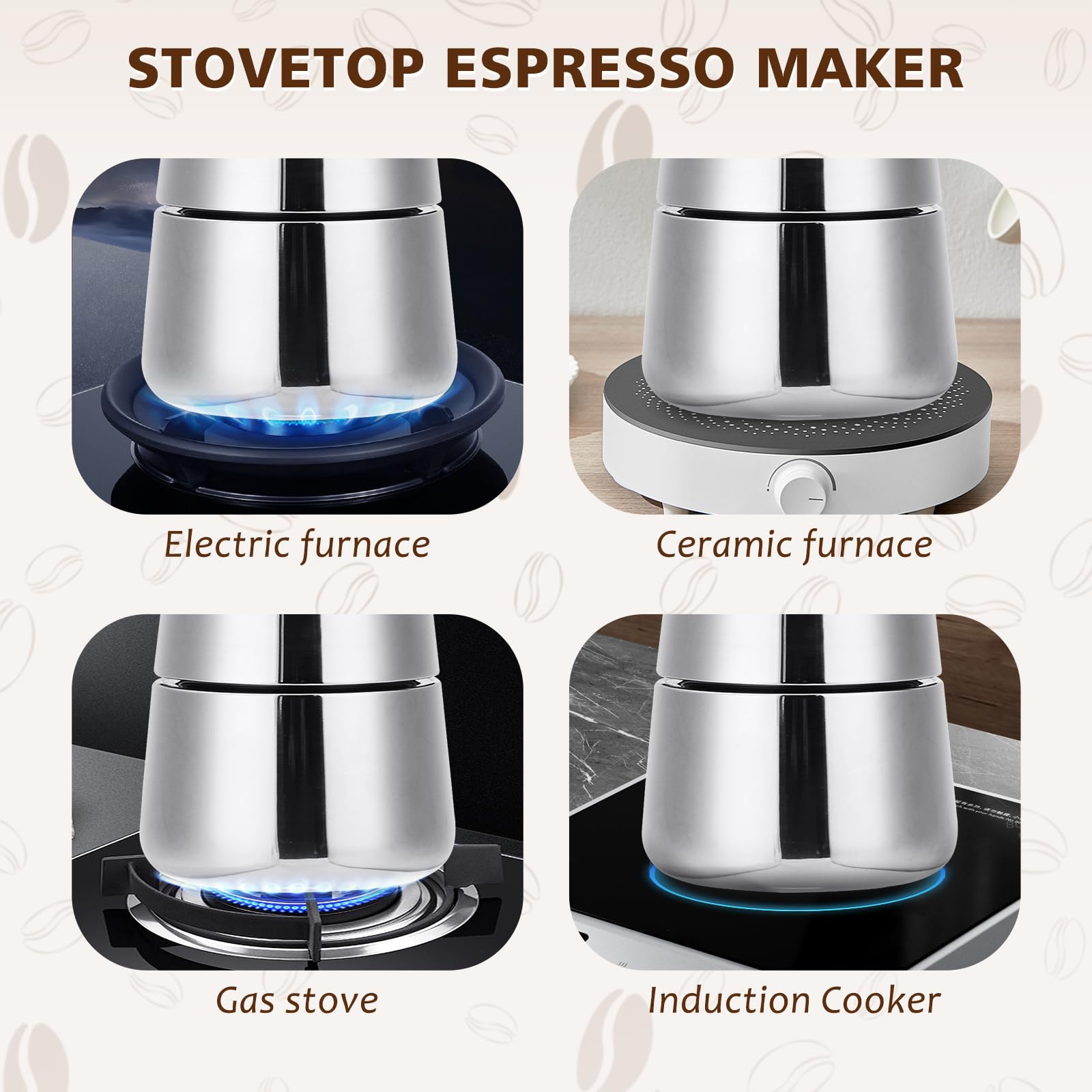 Vonates Stovetop Espresso Maker, 6 Cup Moka Pot, Italian Coffee Maker Percolator, Stainless Steel Espresso Pots, 300Ml/10Oz(Espr
