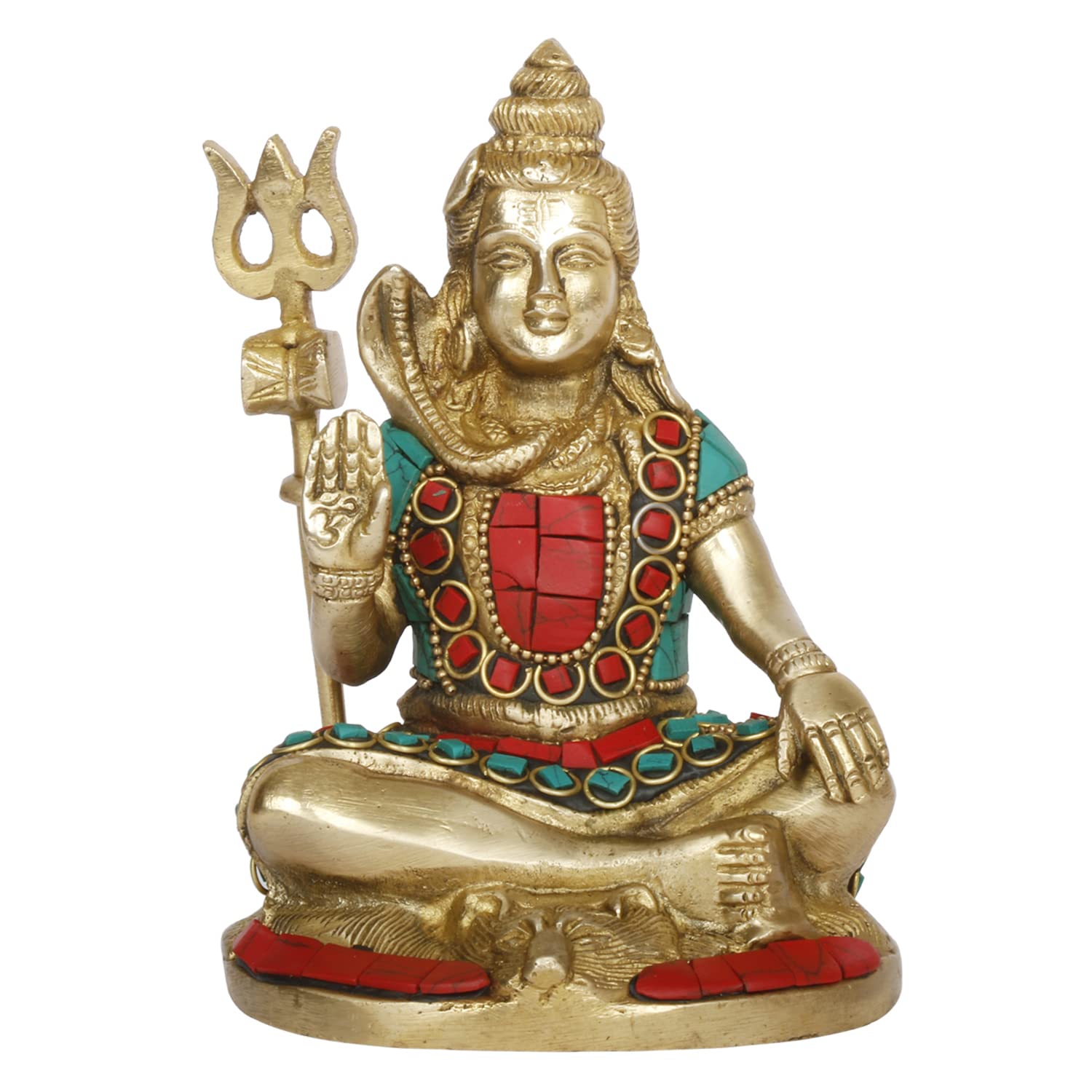 Artvarko Shiva Brass with Inlay Idol Statue God Shiv Shankar Murti Showpiece for Pooja Lord Blessing Shanker Deity Figurine Home