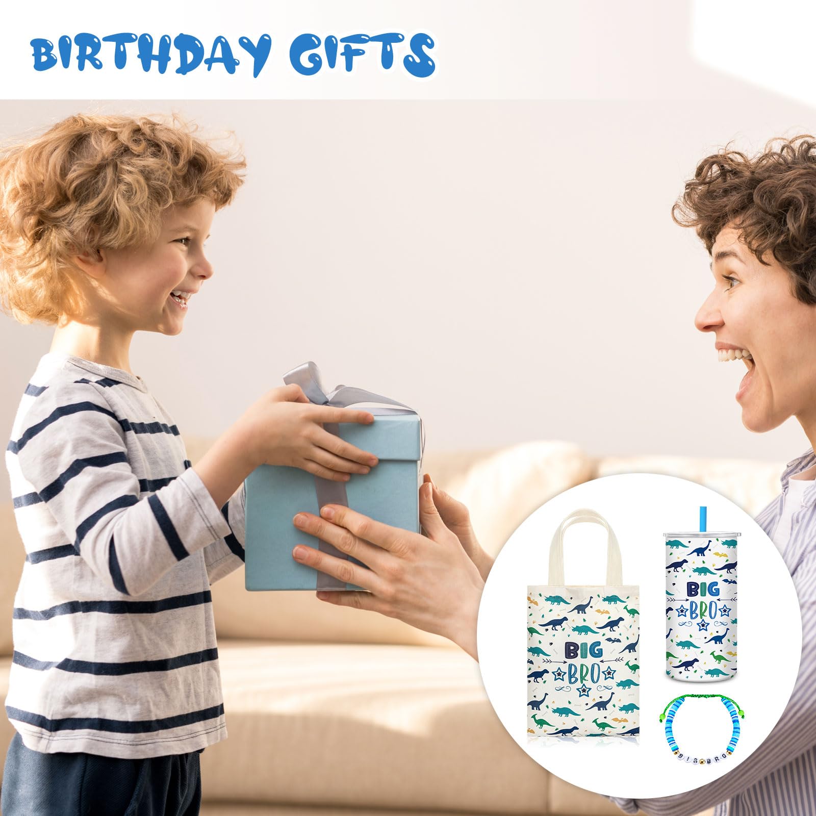 Shinylin 3 Pcs Big Brother Gift for Boy 12 oz Big Brother Cup Blue Stainless Steel Mug Vacuum Insulated Tumbler with Leakproof L