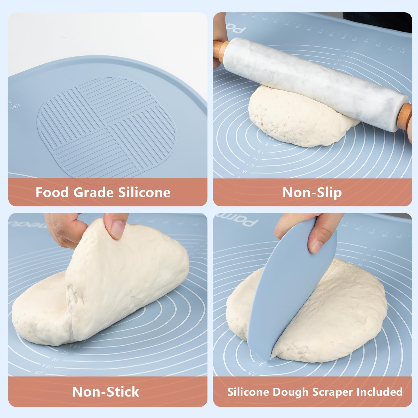 Extra Large Silicone Baking Mat: 32*24In Pastry Mat Non-Stick Thick Dough Kneading Mat With Pastry Scraper & Storage Belt & Edge