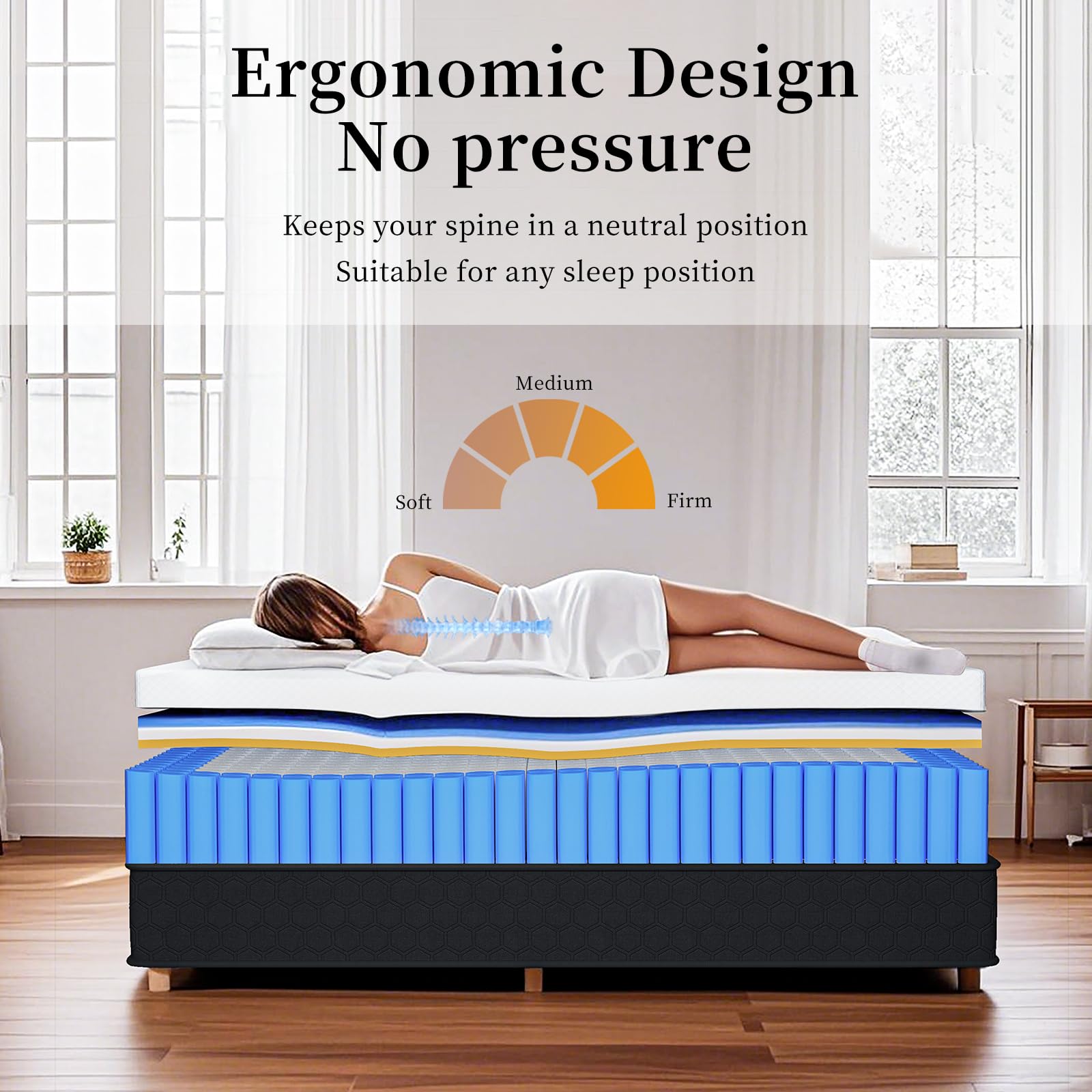 Jeekea Full Size Mattress, 10 Inch Innerspring Hybrid Mattress In A Box With Memory Foam For Back Pain Relief, Medium Firm Mattr