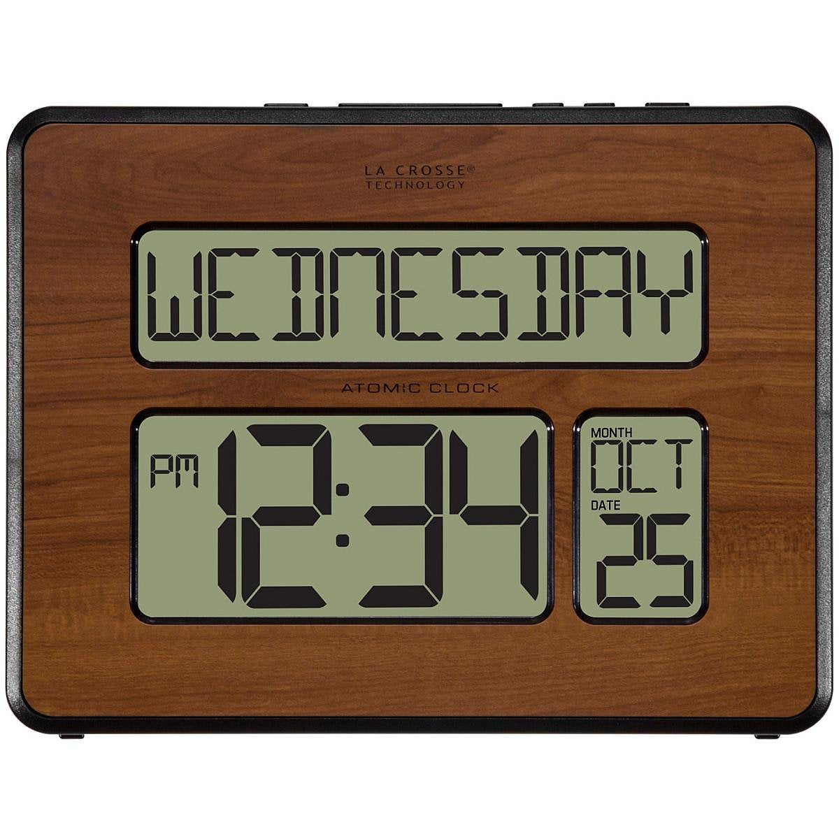 La Crosse Technology 513-1419-WA-INT Atomic Large Full Digital Calendar Clock, Walnut, 9.84L x 1.14W x 7.48H