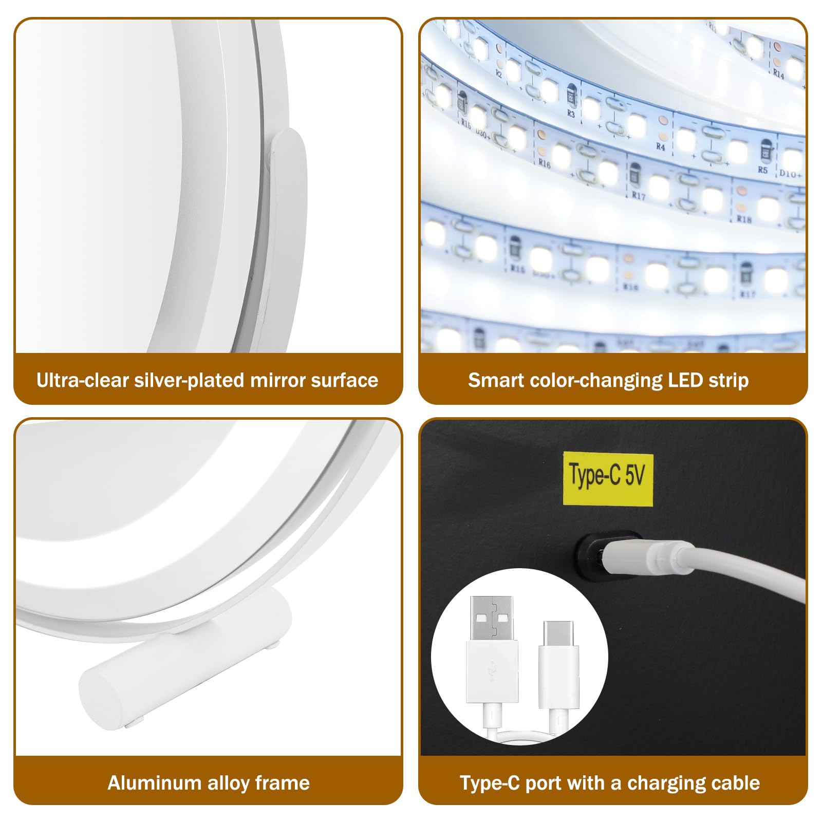 Bearolve Vanity Mirror with Lights, 18 LED Makeup Mirror, HD Professional Mirror, Smart Touch with 3-Color Lighting, Dimmable, 3