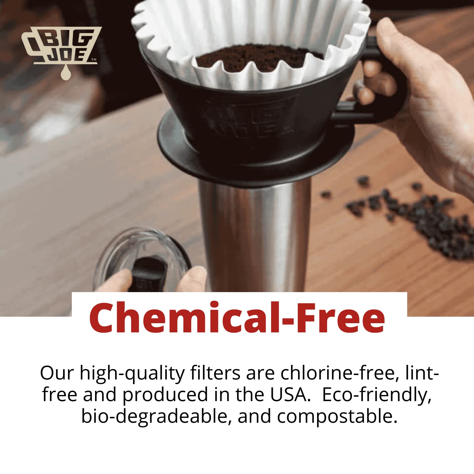 Big Joe Large Coffee Filters (500 Count) - Tall Walled Commercial Coffee Filters (4  Inch Base, 2  Inch Walls, 9  Inch Laying Fl