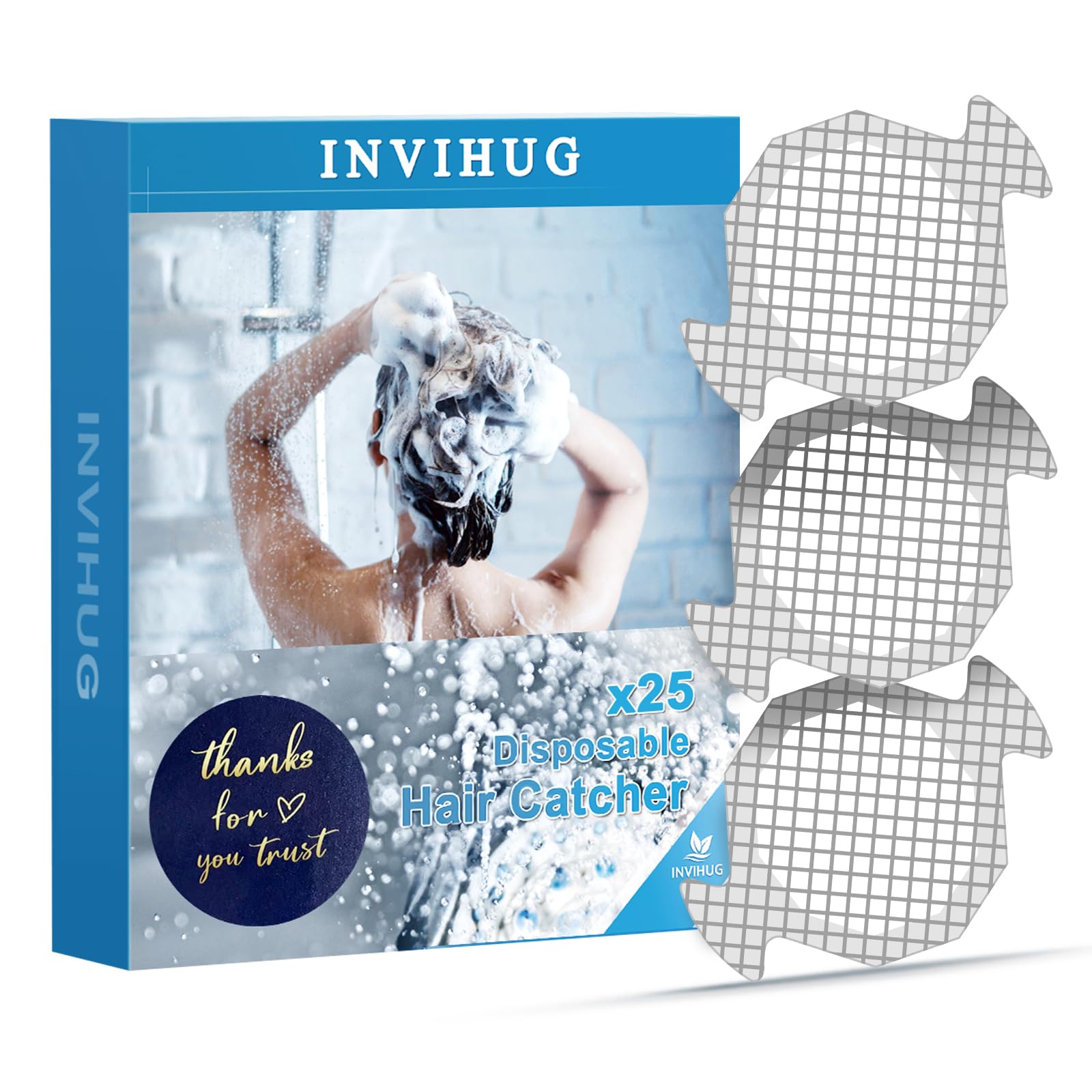Invihug 25 Pack, Disposable Shower Drain Hair Catcher Mesh Stickers, Drain Hair Catchers For Shower