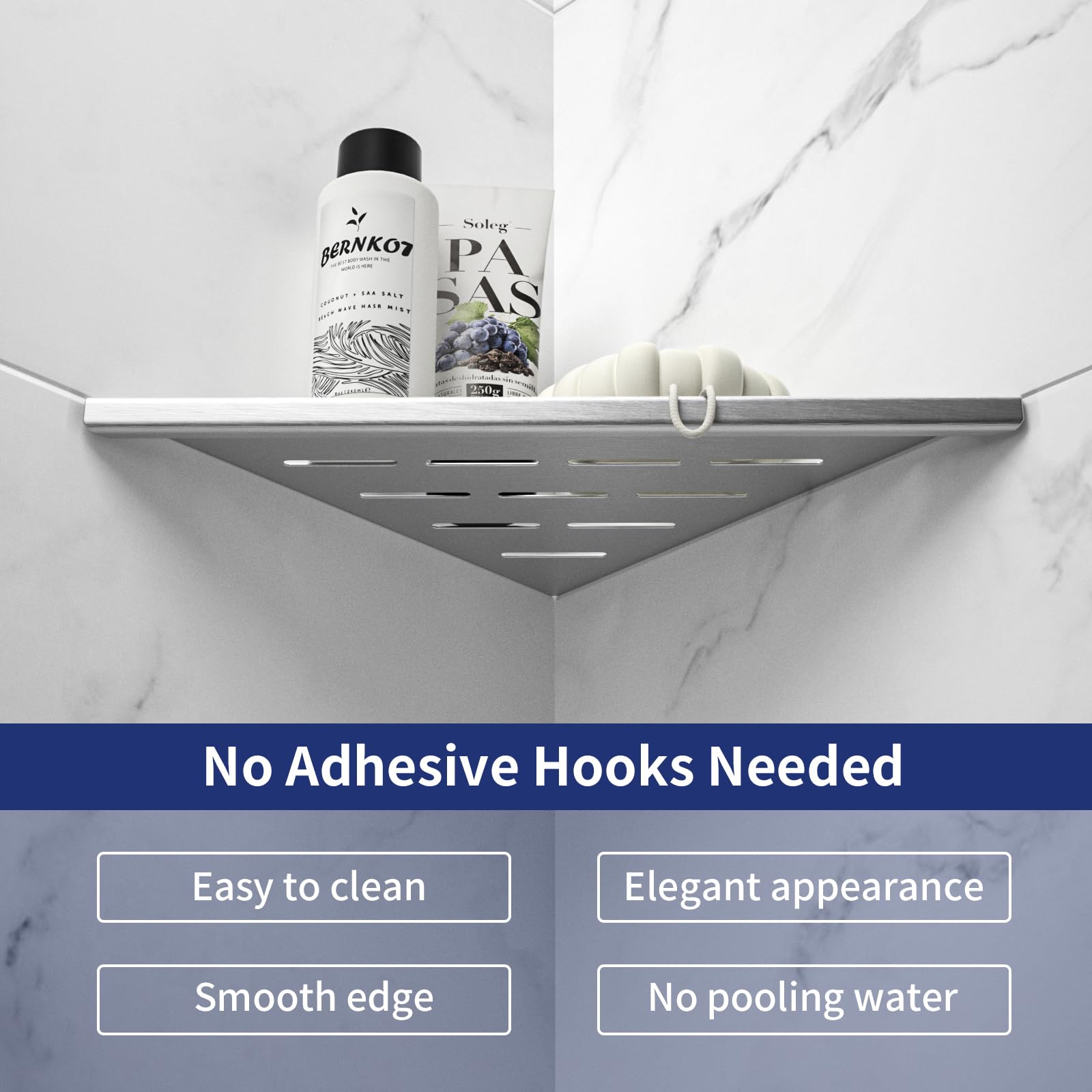 Bernkot 10'' Corner Shower Shelf 2Pcs, 304 Stainless Steel Recessed Bathroom Shelves For Tiled Wall, No Drilling Needed (10'', S