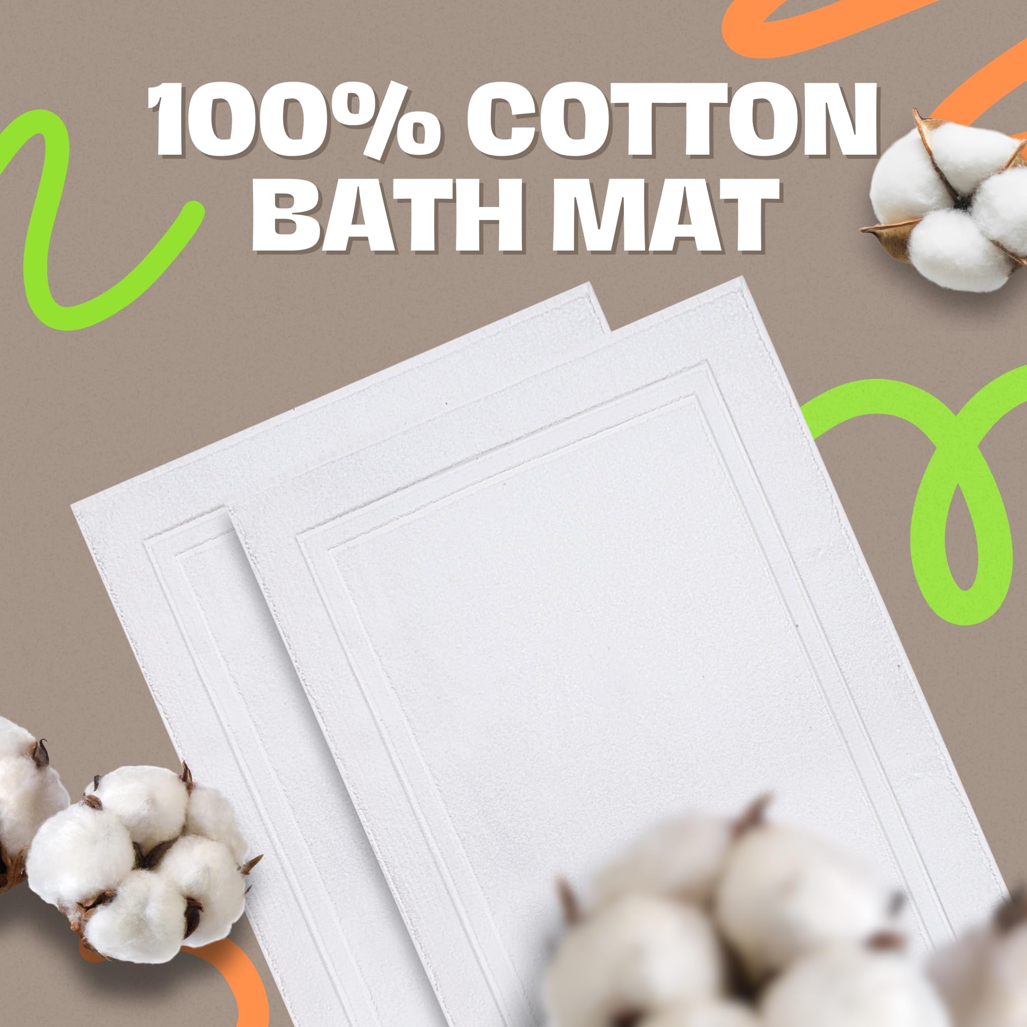 Infinitee Xclusives Premium Cotton Banded White Bath Mats - Pack of 2  22x34 Inches [Not a Bathroom Rug] Ultra Soft and Super Absorbent Floor Mat  Machine Washable Bath Mat for Bathroom