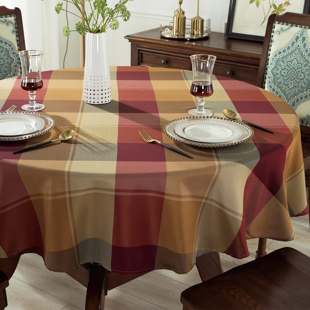 Sastybale Checkered Tablecloth 60 Inch Round Table Cloths Spillproof Anti-Shrink Soft And Wrinkle Resistant Decorative Fabric Ta