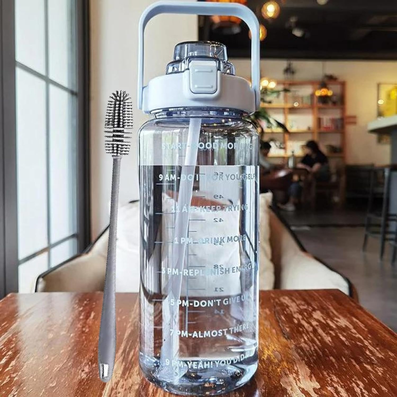 4Mura 2 L Capacity Belt Straw Transparent Motivational Water Bottles|Time Marker Leak Proof&BreakProof|Best Usage For Office/Sc