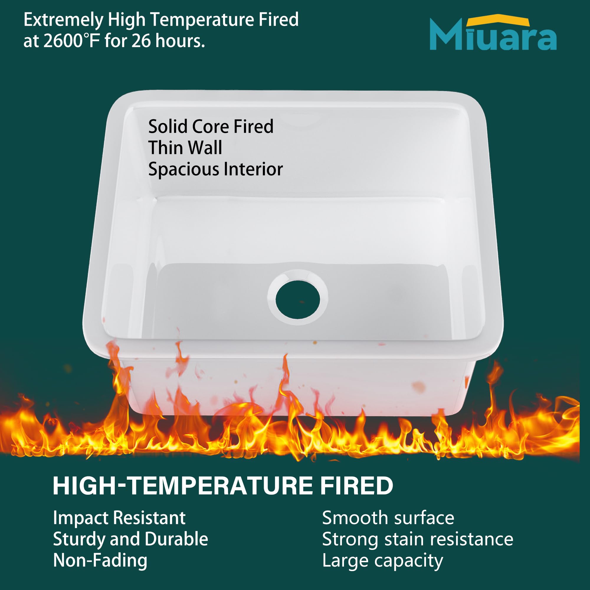 Miuara White Undermount Kitchen Sink 24 Inch - Laundry Sink Drop In 24''X19'', 10'' Deep Small Bar Sink Dual Mount, Single Bowl
