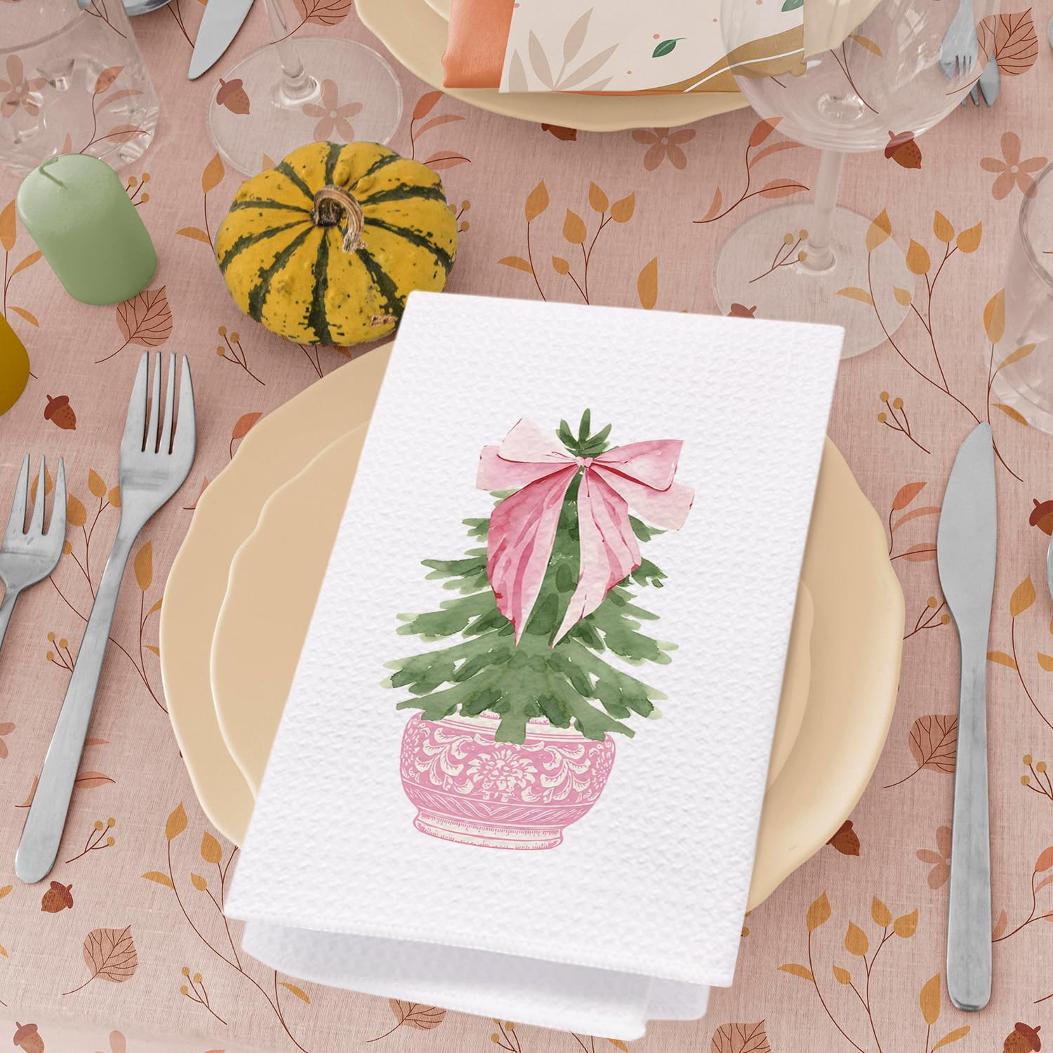 Spbl&L Pink Chinoiserie Kitchen Towels, Pink Bow Coquette Dish Towels For Kitchen Bathroom, Pink Hand Towels For Bathroom Kitche