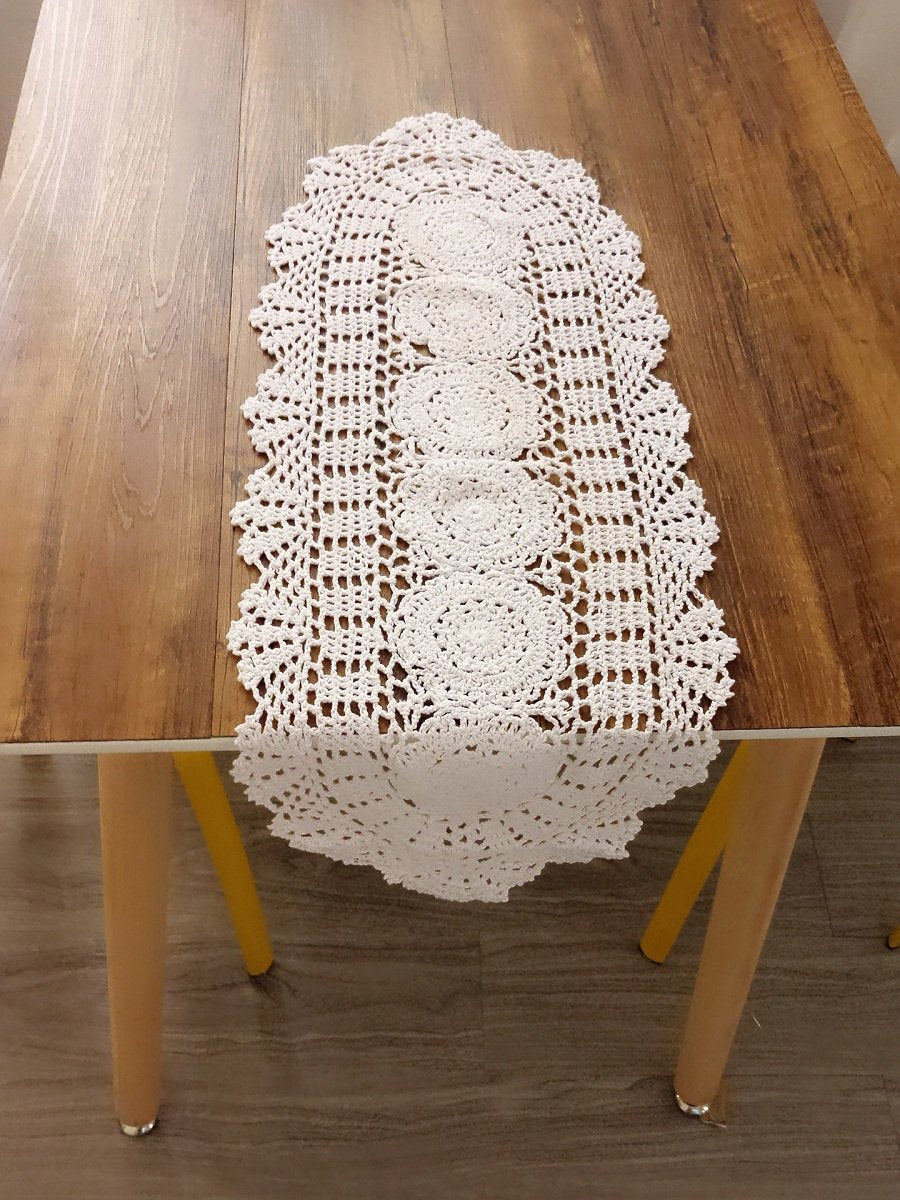 Laivigo Handmade Crochet Lace Oval Lucky Flower Tablecloth Table Runner Doilies Doily,12 X 51Inch,White