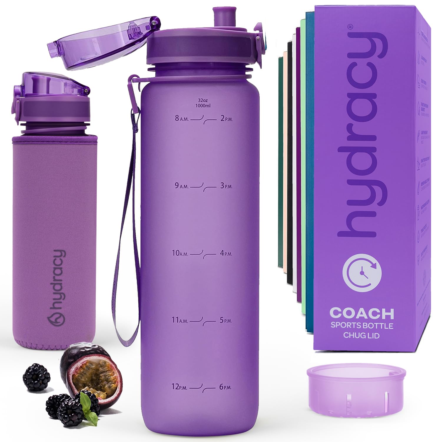 Hydracy Water Bottle with Time Marker - Large 32 oz BPA Free Tritan Plastic Bottle with No Sweat Sleeve, Leakproof, Ideal for Gy