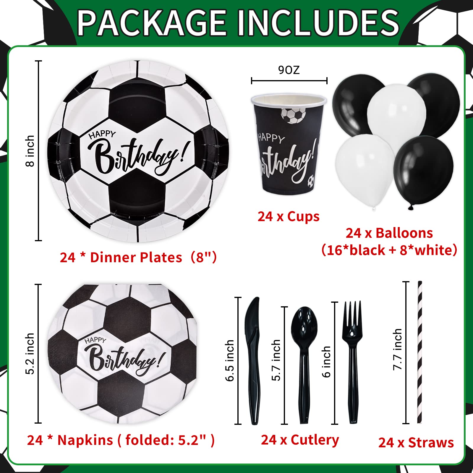 Dylives 192 Pcs Soccer Birthday Party Supplies, Soccer Themed Party Decorations Soccer Party Favors Packs Disposable Tableware F