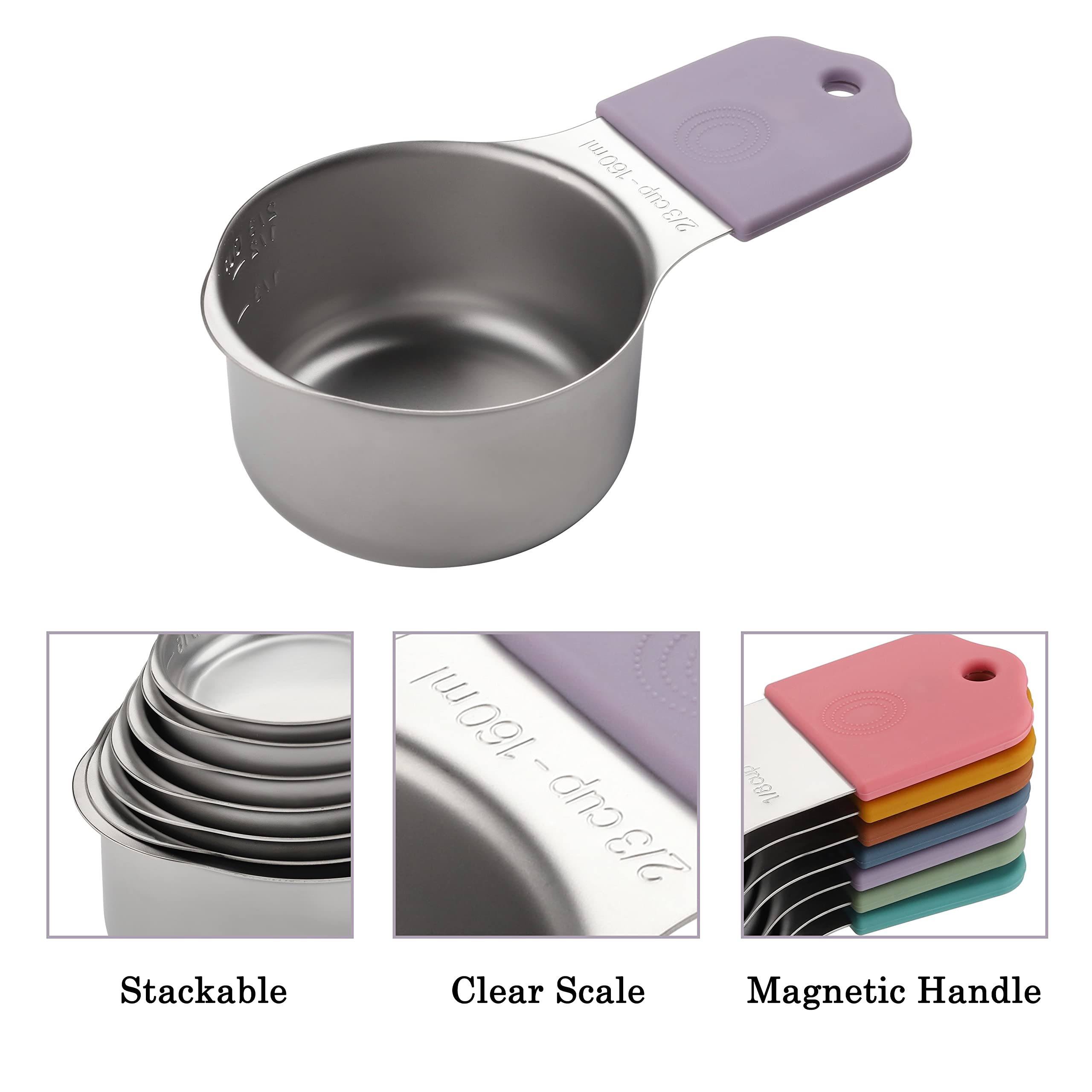 Magnetic Measuring Cups Set Of 7 Stainless Steel Heavy Duty Measuring Cups For Dry & Liquid Ingredients (Color)