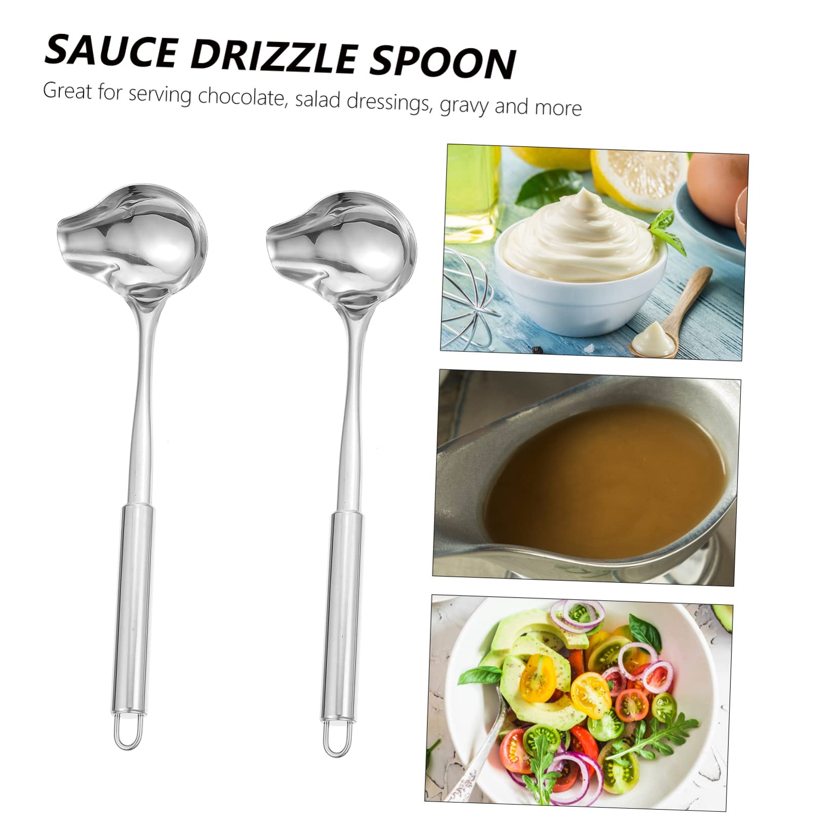 Doitool 2Pcs Stainless Steel Sauce Spoon Chocolate Mint Precision Tools Chocolate Panettone Small Sauce Ladle Gravy Spoon Ladle
