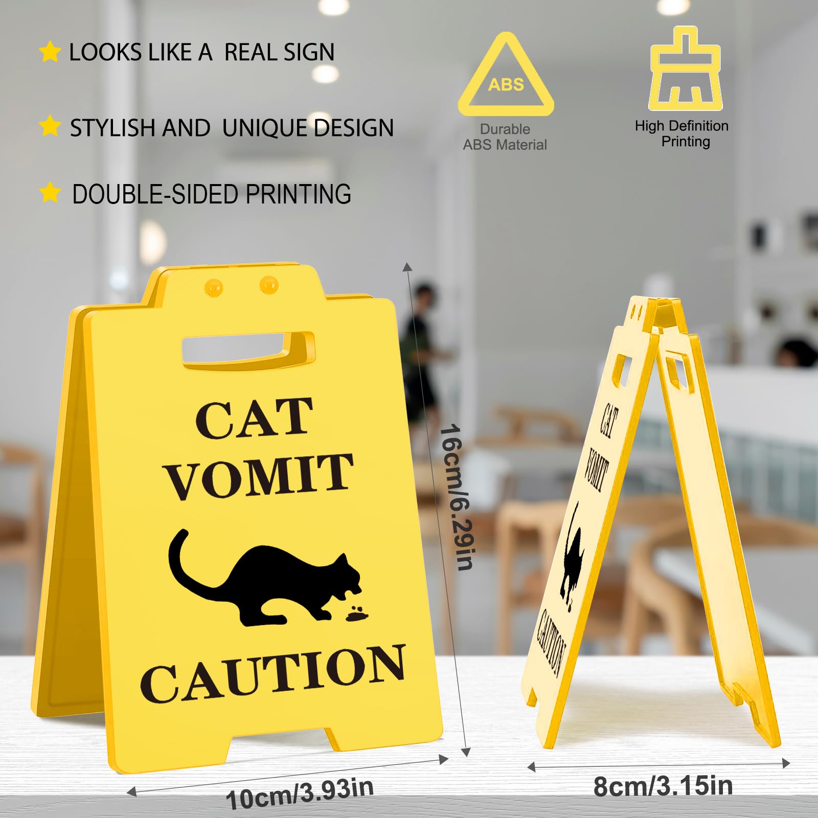 Funny Cat Vomit Caution Signs - 3 Pack Humorous Double-Sided Printing Desk Decor, Ideal Gag Gifts for Pet Owners & Cat Fans, Hil