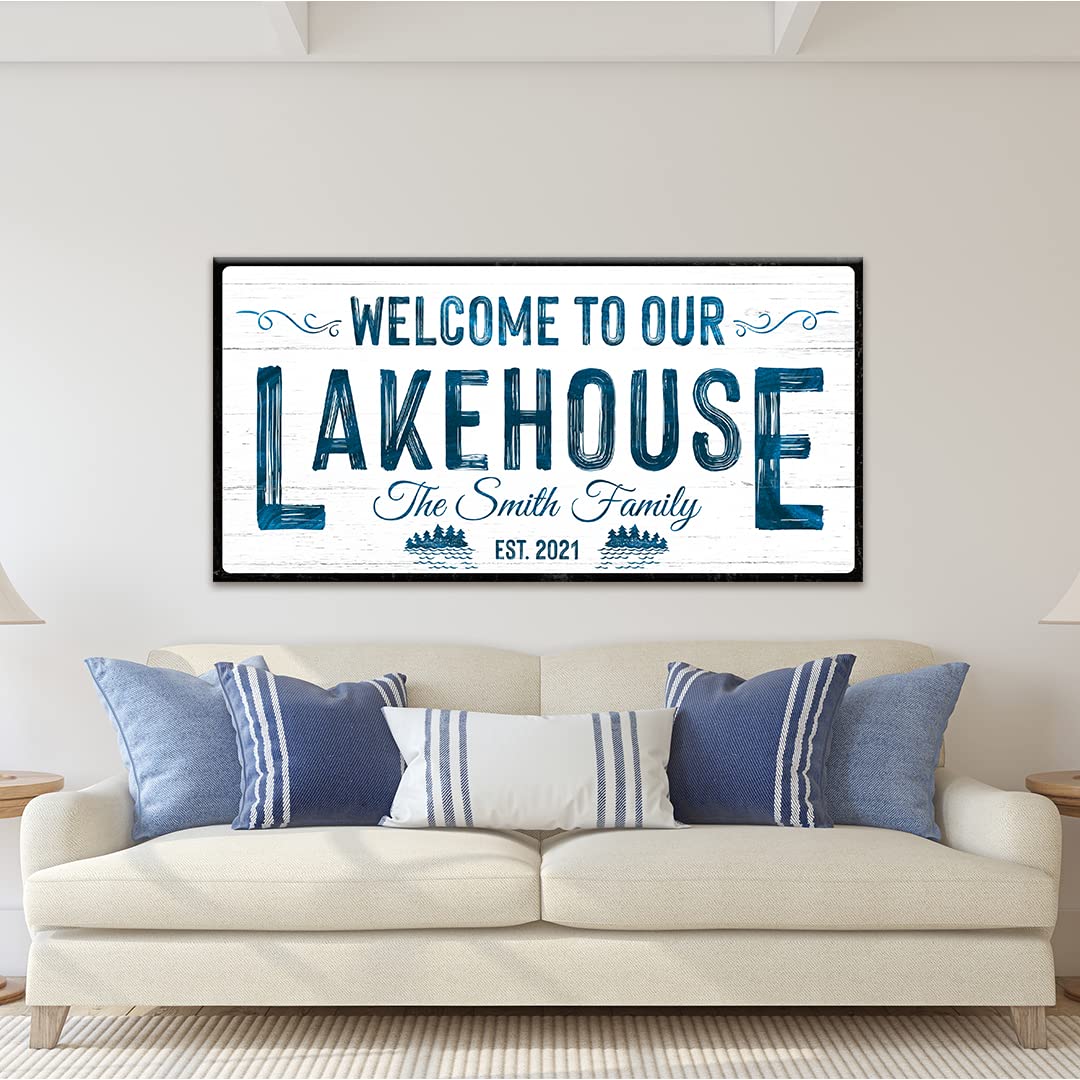 Tailored Canvases Custom Lake House Sign - Large Rustic Print Decor Canvas Wall Art For Living Room, Bedroom, Kitchen & Entryway
