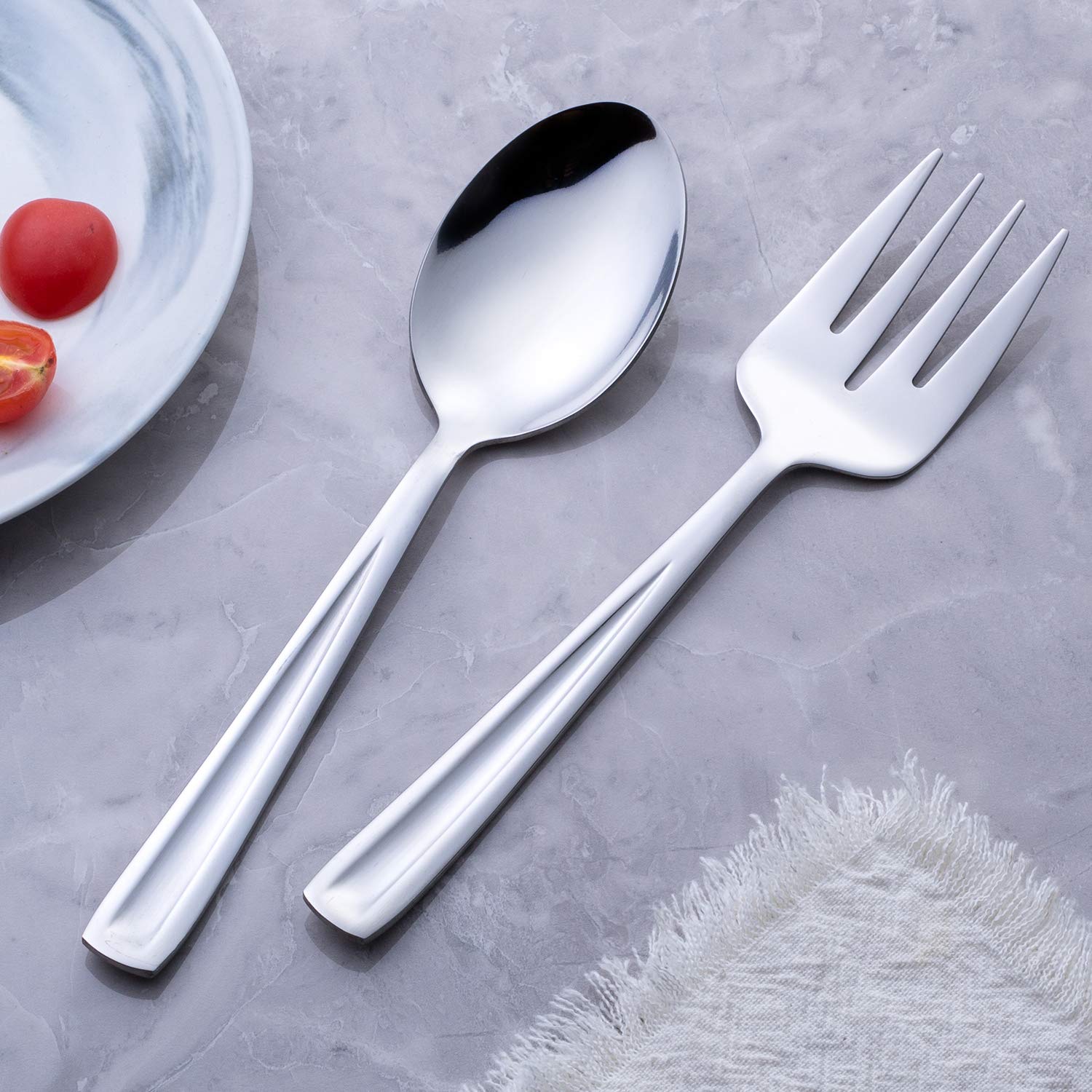 Gogeili Stainless Steel Serving Spoon And Serving Fork Set, Include 3 Large Serving Spoon And 3 Serving Fork, 9.5-Inch Catering