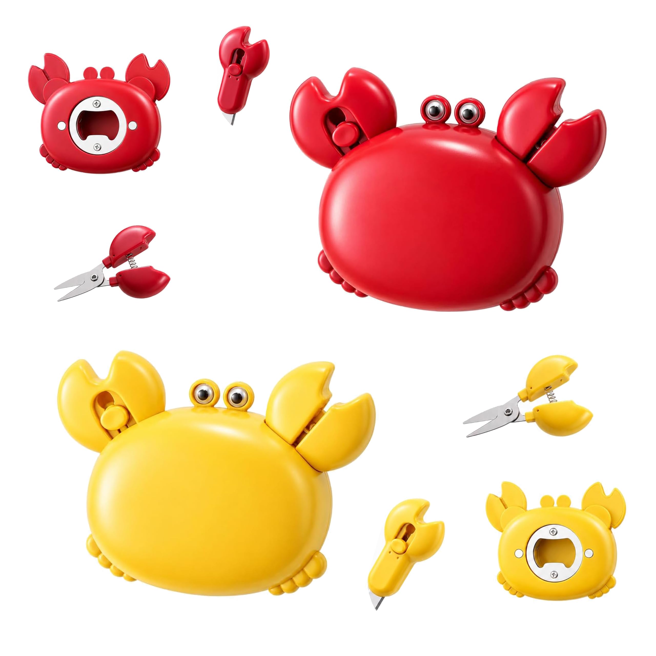 CrabShaped 4in1 Multi Tool Opener, Magnetic Fridge Multifunctional Gadgets with Bottle Opener, Box Cutter, Mini Scissors, 2 
