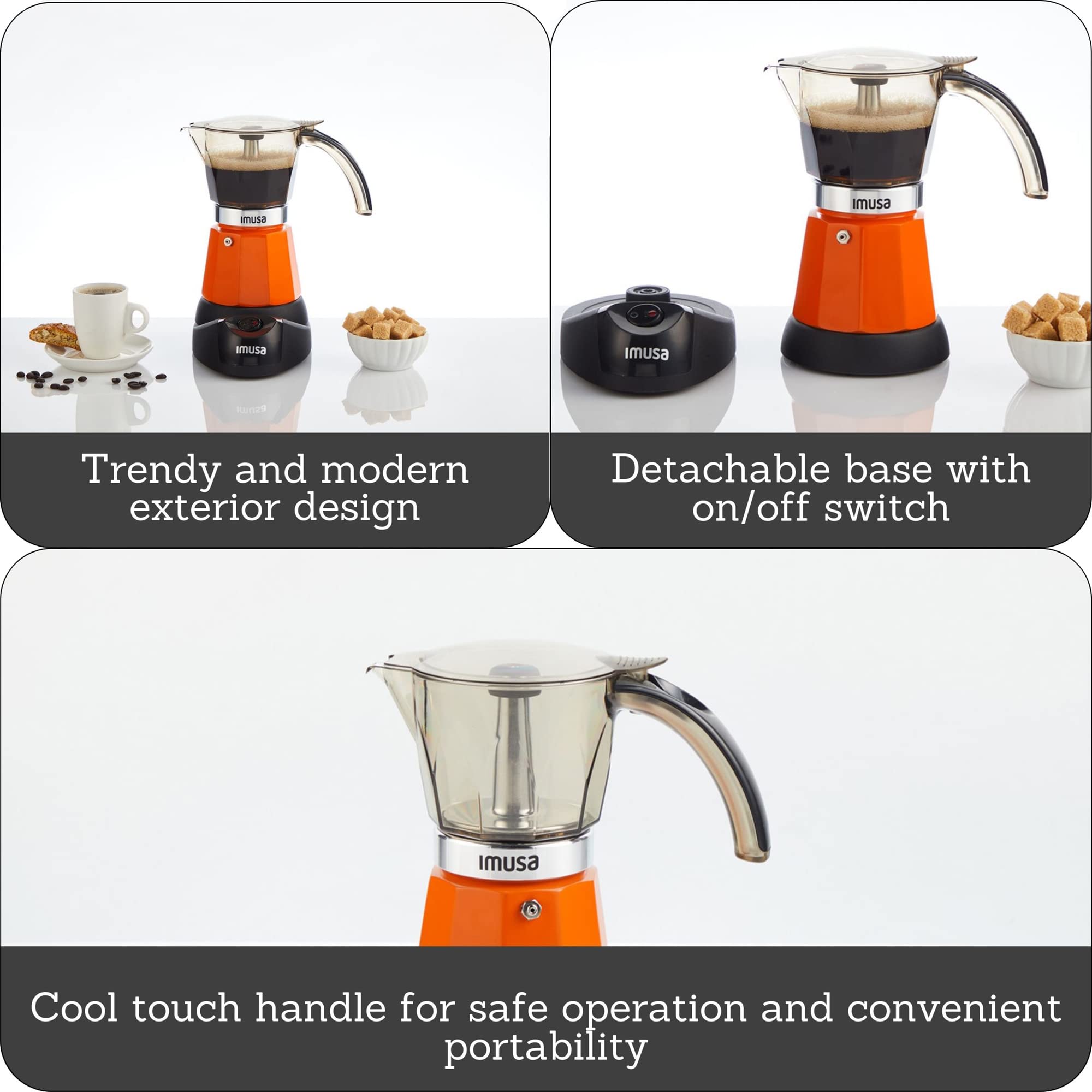 Imusa 6 Or 3Cup Electric Espresso Maker, Orange