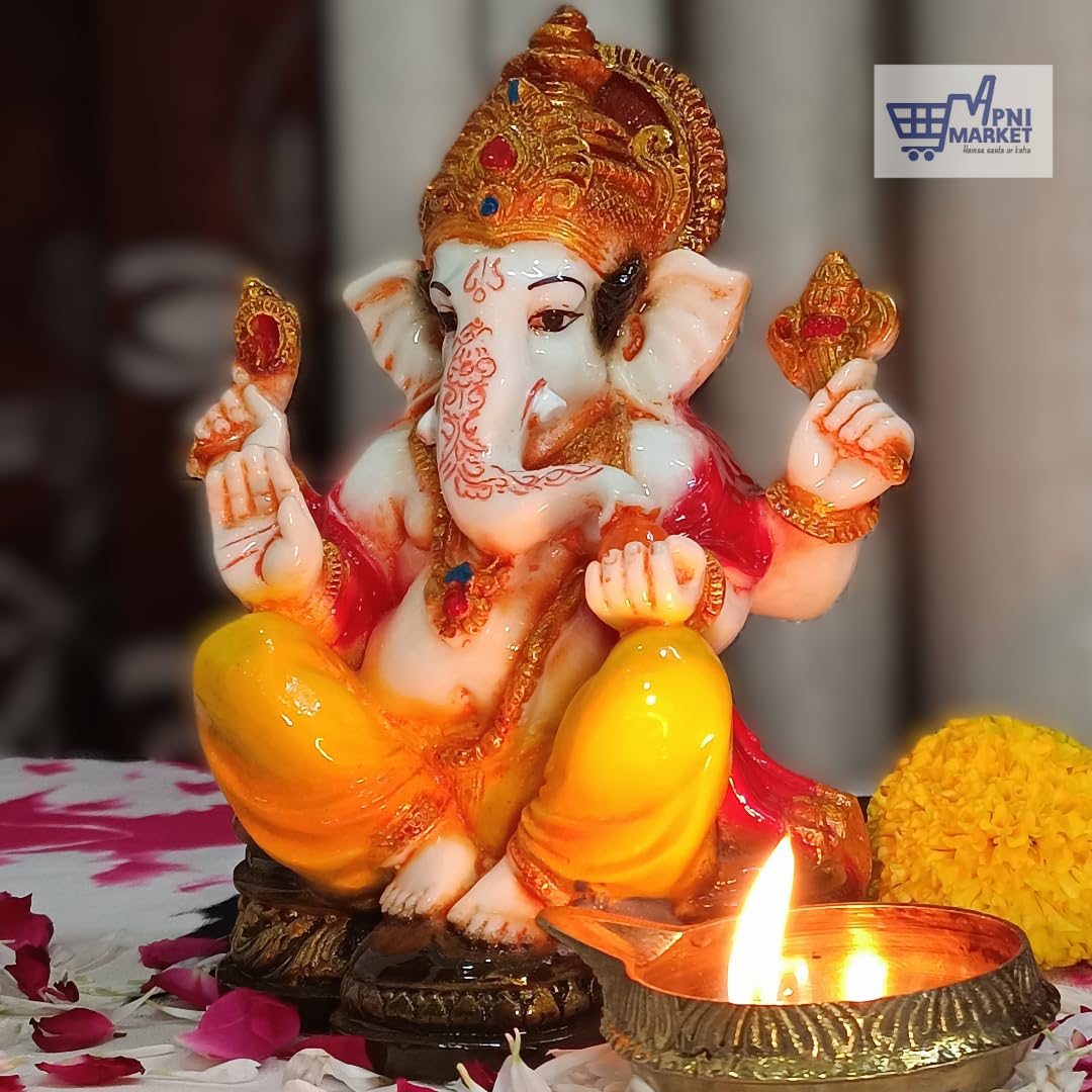 Apnimarket 6.5 Ganesha Idols By Jaipur Karigars | Living Room Ganesh Idol | Ganpati Murti For Home Decoration | Handcrafted Vina