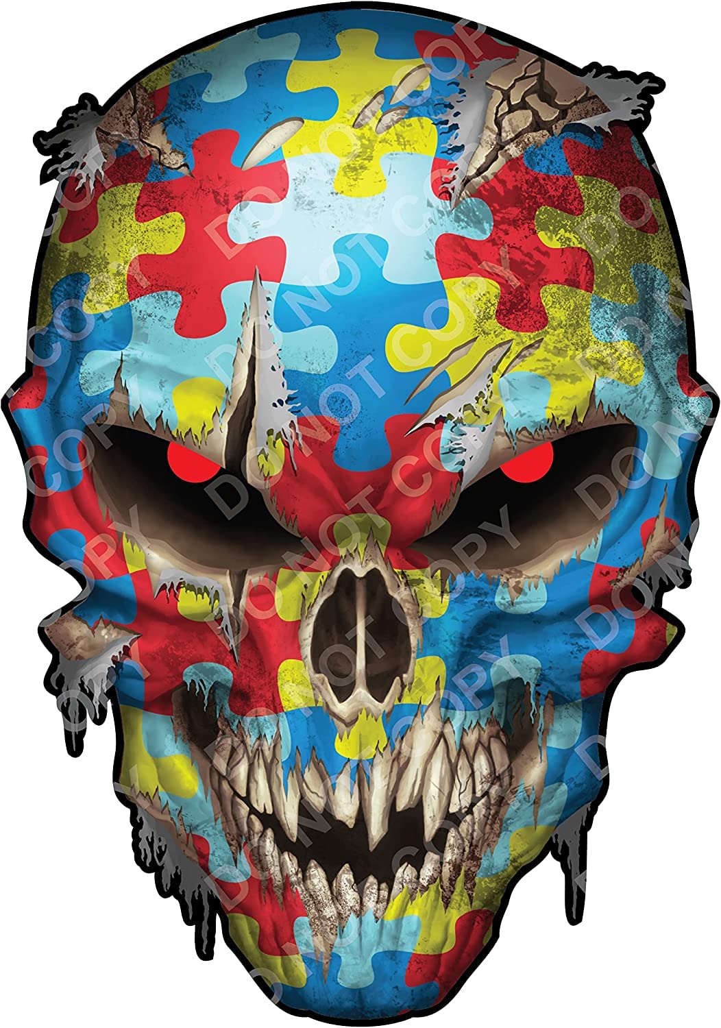 Decals By Haley Large Autism Awareness Puzzle Piece Skull American Flag Vinyl Decal With Reflective Eyes Sticker Car Truck Graph
