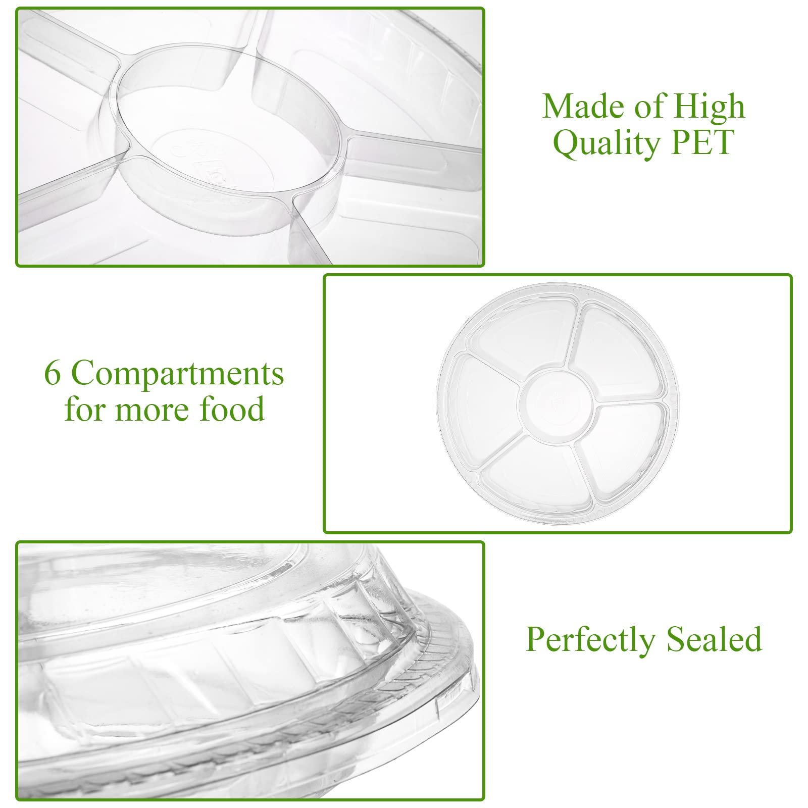 Lawei 30 Pack Plastic Appetizer Tray With Clear Lid, Stackable Round Serving Party Tray, 12 In Banquet Catering Fruit Vegetable
