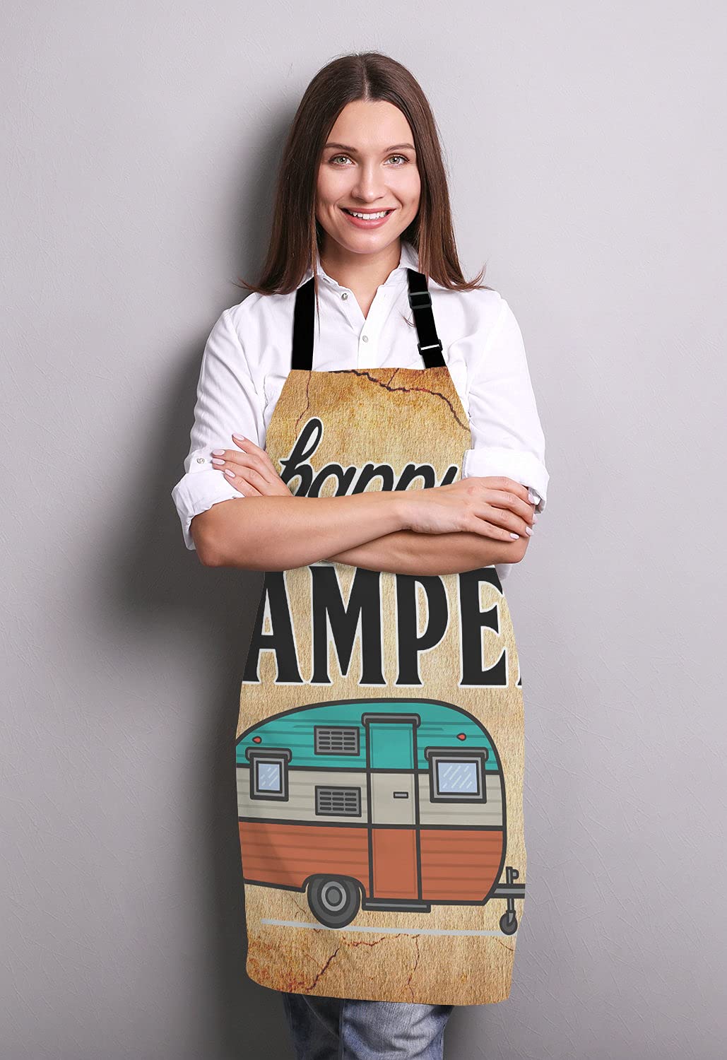 Lefolen Happy Camper Apron For Women And Men, Adjustable Kitchen Chef Apron For Cooking Baking - Cute Birthday, Anniversary, Mot
