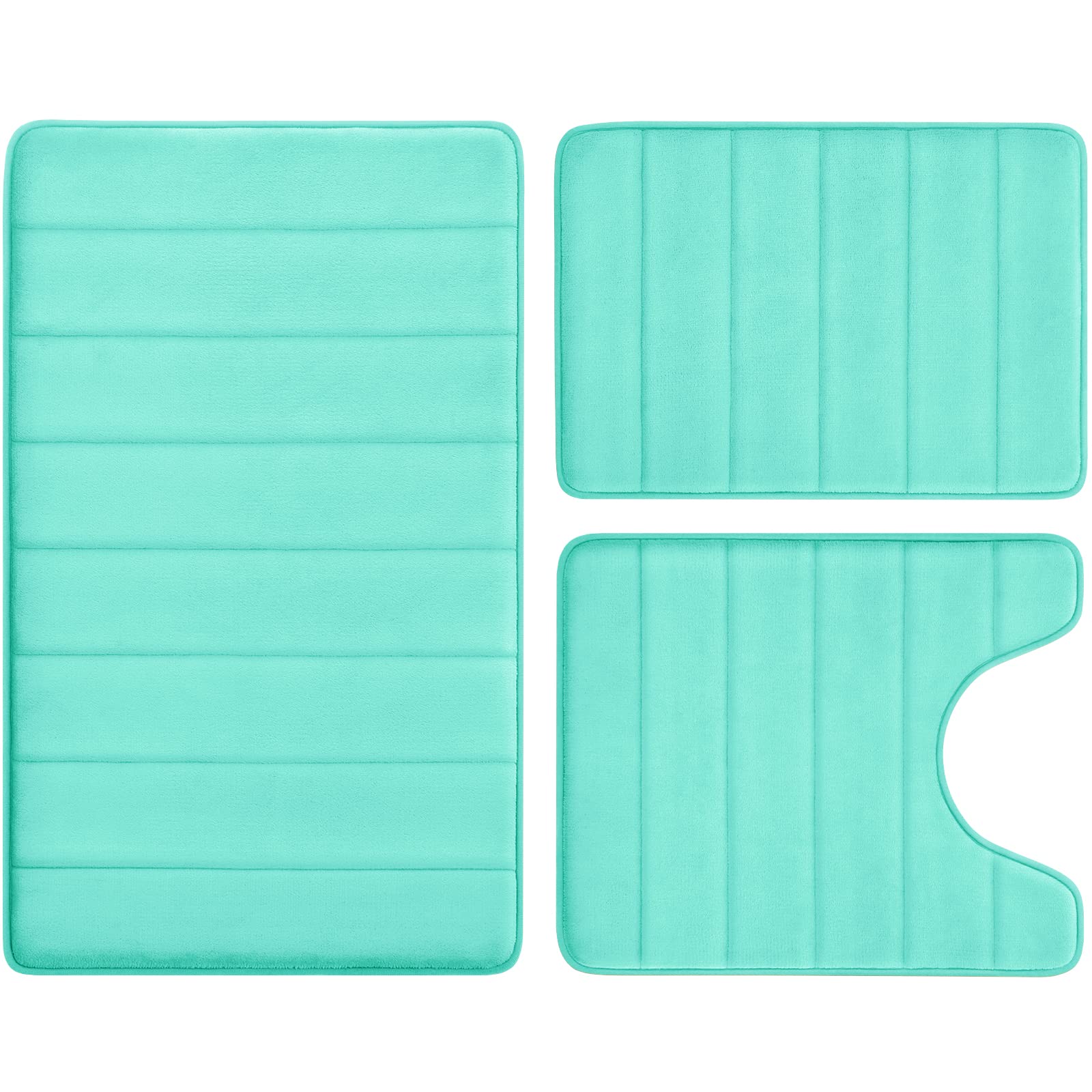 Bysure Teal Memory Foam Bathroom Rug Set 3 Piece Non-Slip Extra Absorbent Bathroom Mats And Rugs Sets, Soft & Dry Bath Mat Sets