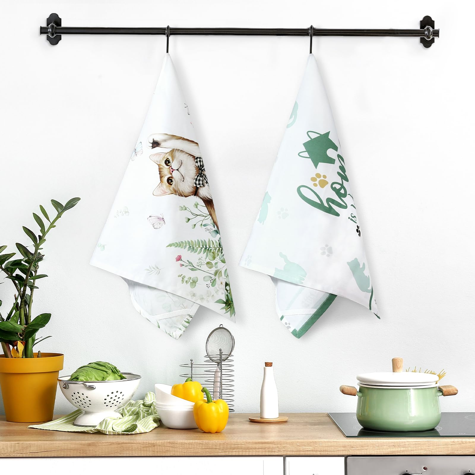 Arquiel Cute Cat Tea Towels, Cotton Kitchen Towel 18.9    27.5 Inch, Quick Drying Dish Cloth For Cat Lovers Party Anniversary Ho