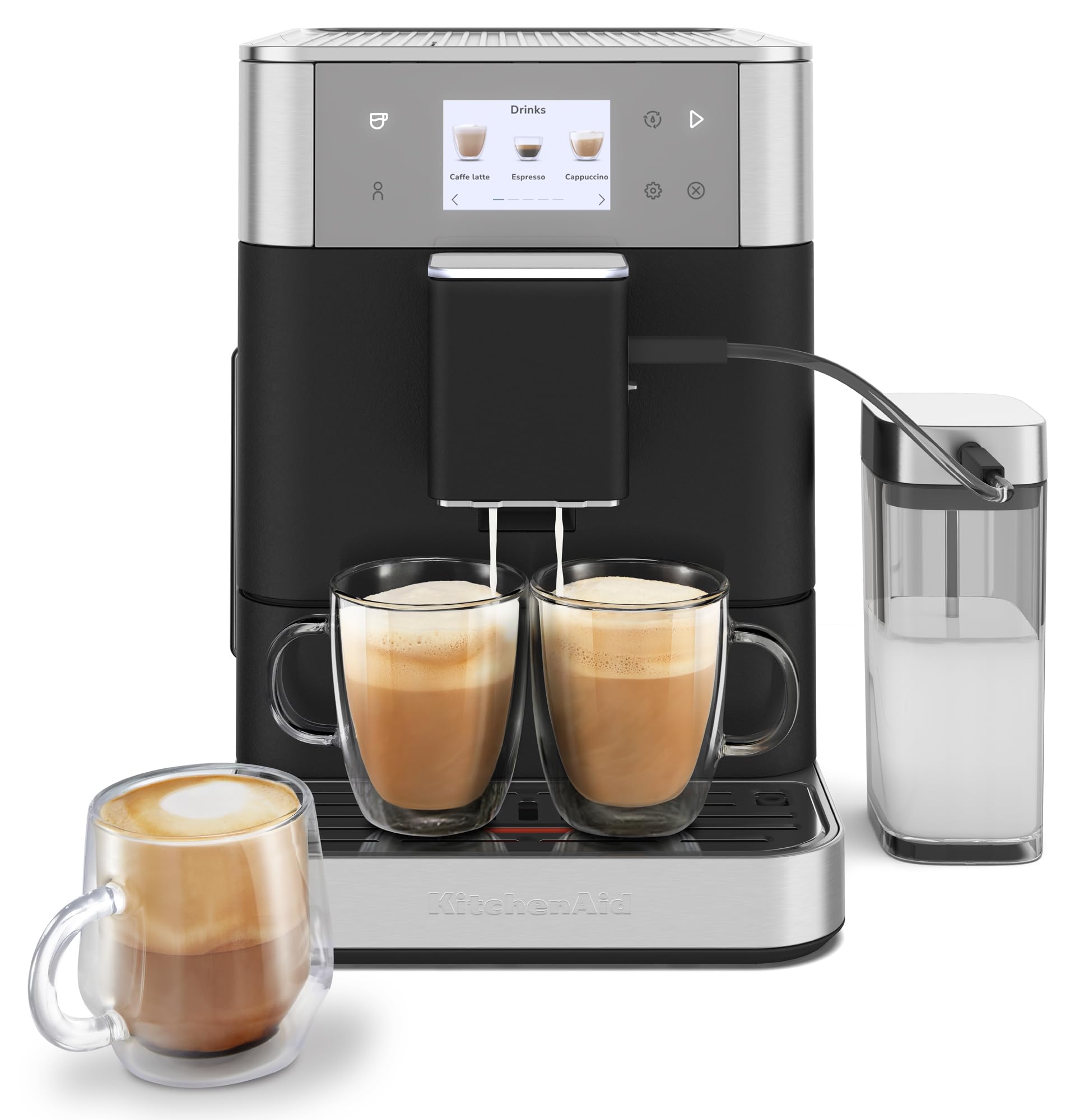 Kitchenaid Fully Automatic Espresso Machine Kf7 With Milk Attachment, Kes8557Bk, Cast Iron Black