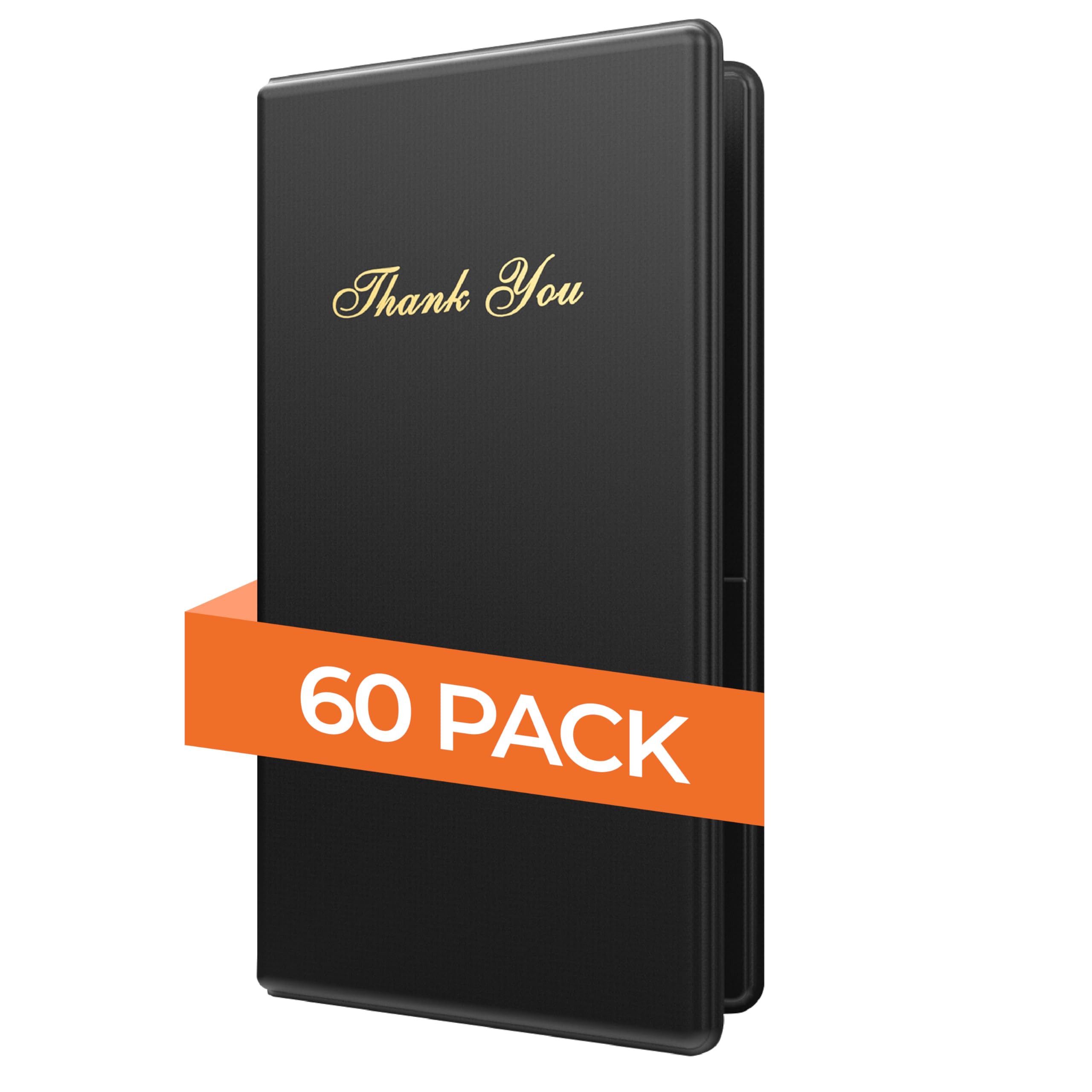 Budgetizer Check Presenters for Restaurants - 60 Pack Guest Check Card Holder- Black with Gold Thank You Imprint- Bill Book Restaurant Supplies 5.5 x 10 (60 Pack)