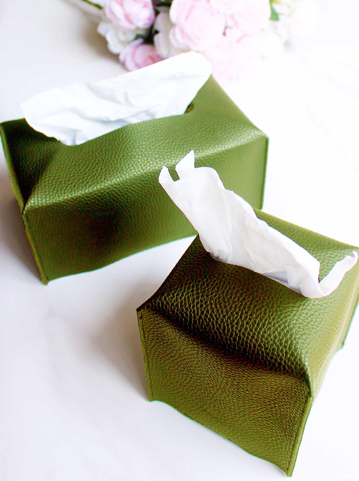 Green Tissue Box Cover Rectangular - Plus Size Large Tissue Box Cover Rectangle [Jesmini] Faux Leather Tissue Box Holder Long Fo