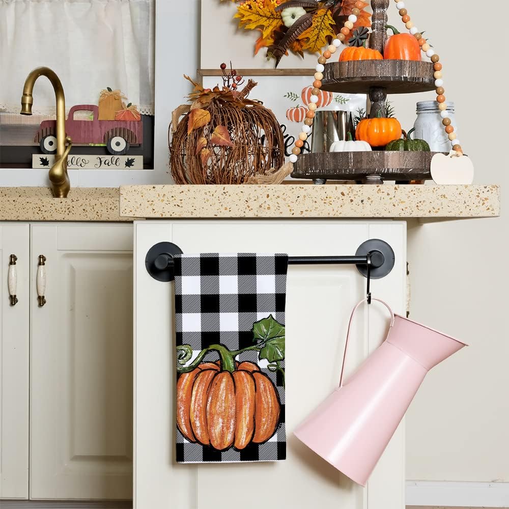 Arkeny Pumpkin Fall Kitchen Towels Set Of 2,Maple Leaves Autumn Dish Towels 18X26 Inch,Farmhouse Home Indoor Thanksgiving Harves