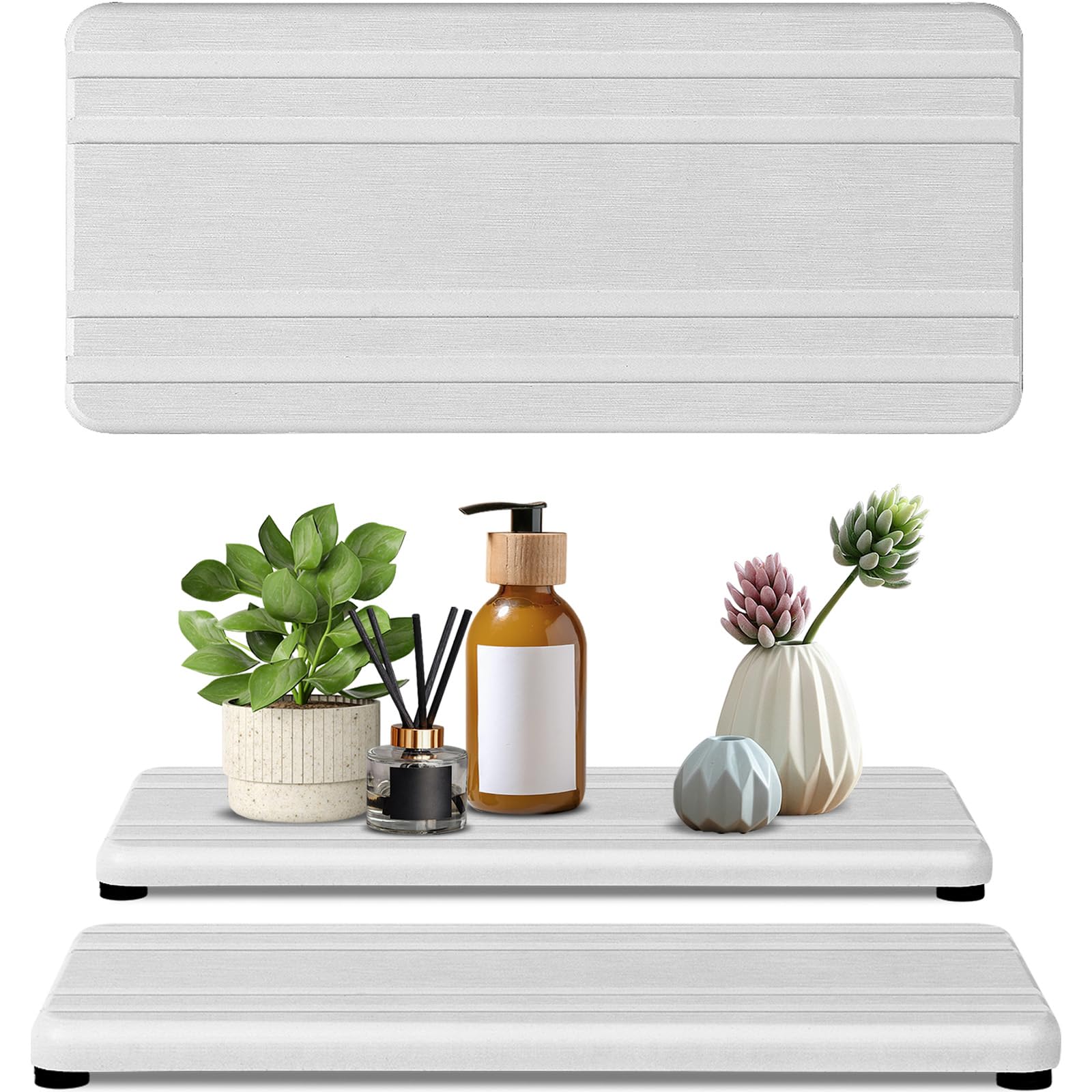 2Pcs Water Absorbing Stone Tray,Quick Drying Stone Sink Tray,Water Absorbent Diatomite Coasters For Bathroom Counter And Kitchen