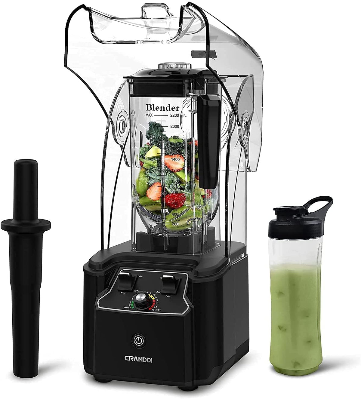 Cranddi Quiet Commercial Blender With Soundproof Shield, 2200 Watt Professional Blenders For Kitchen With 80Oz Jar And Self-Clea