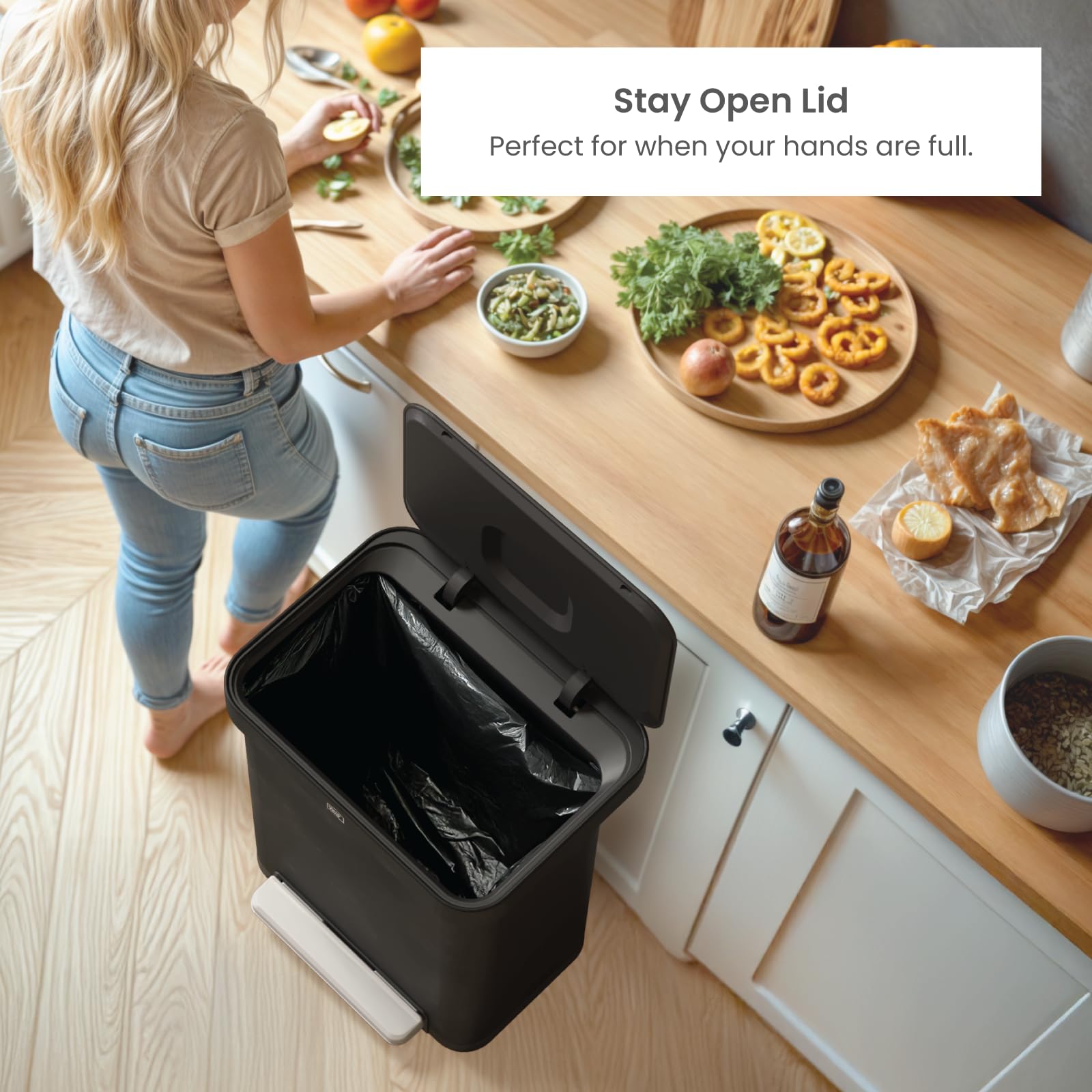 Home Zone Living 13 Gallon Stainless Steel Kitchen Trash Can With Slow Closing Lid And Wide Opening, Virtuoso Collection, Black