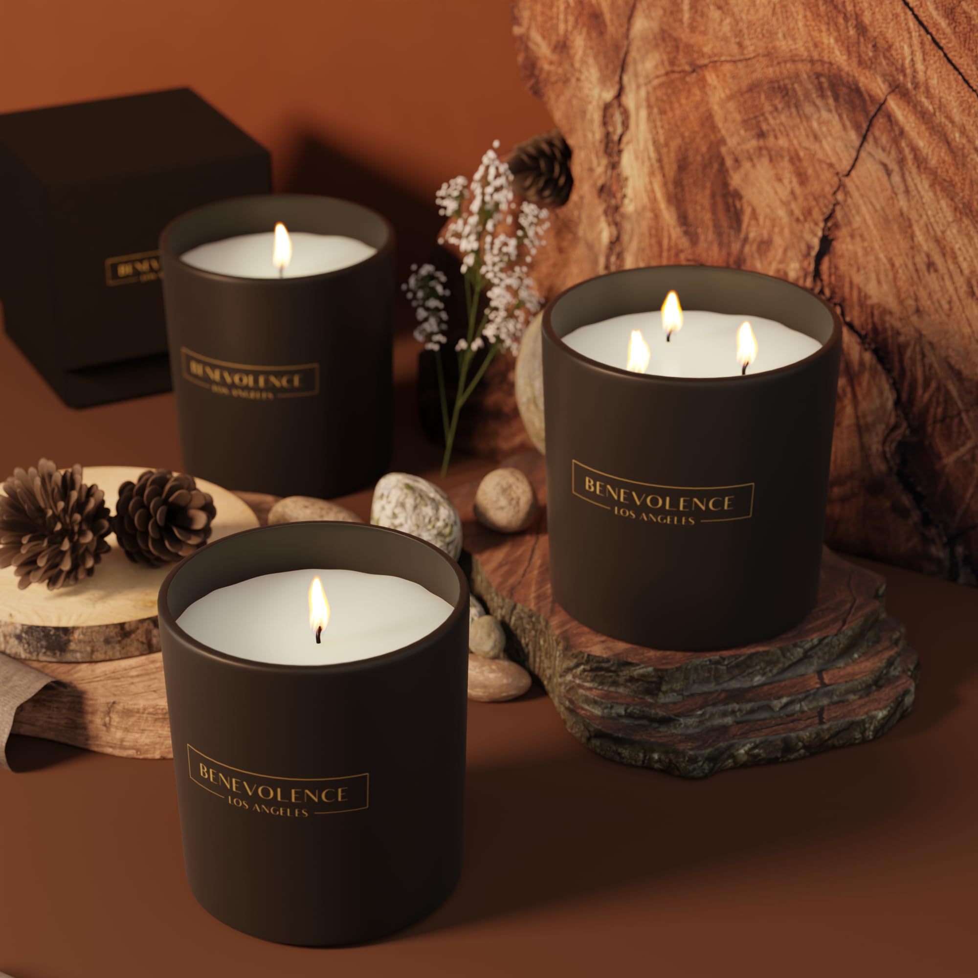 Benevolence LA 3 Wick Candle  Pine Wood Large Candle  14.5 oz Scented Candles for Home Scented  Natural Soy Candles Gifts for Wo