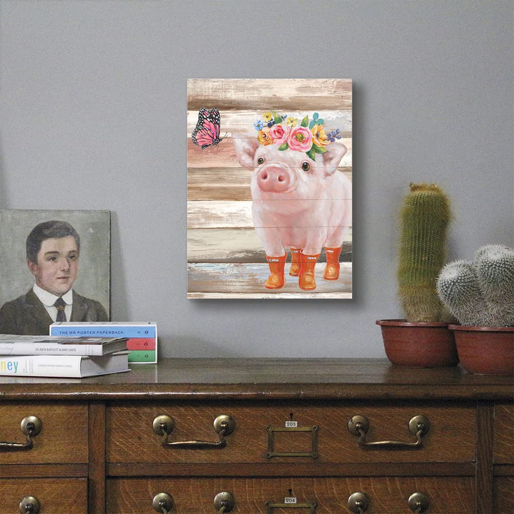 Funny Piggy And Pink Butterfly Pig Pictures Wall Art Farmhouse Wall Decor Farm Animal Canvas Poster Mural For Bedroom Bathroom A