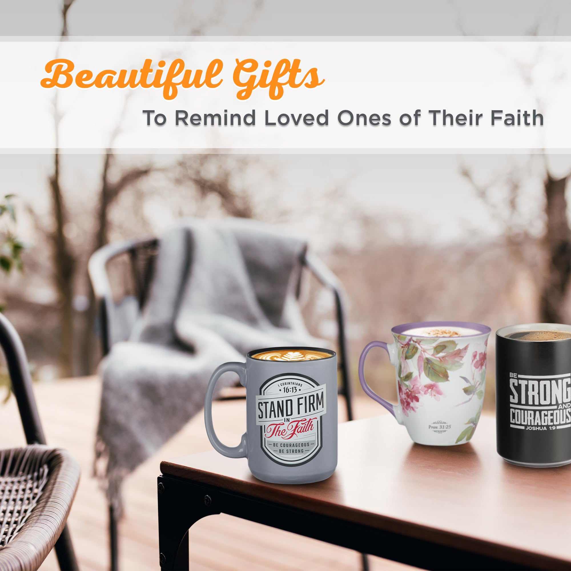 Christian Art Gifts Large Ceramic Inspirational Scripture Coffee & Tea Mug for Men: Strong & Courageous Bible Verse, Glossed Lio