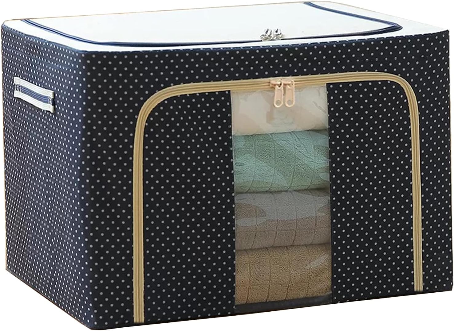 Qolixs Clothes Storage Bins, 01Pack Storage Boxes Extra 66L Foldable Stackable Container Organizer Metal Frame Basket Set With 