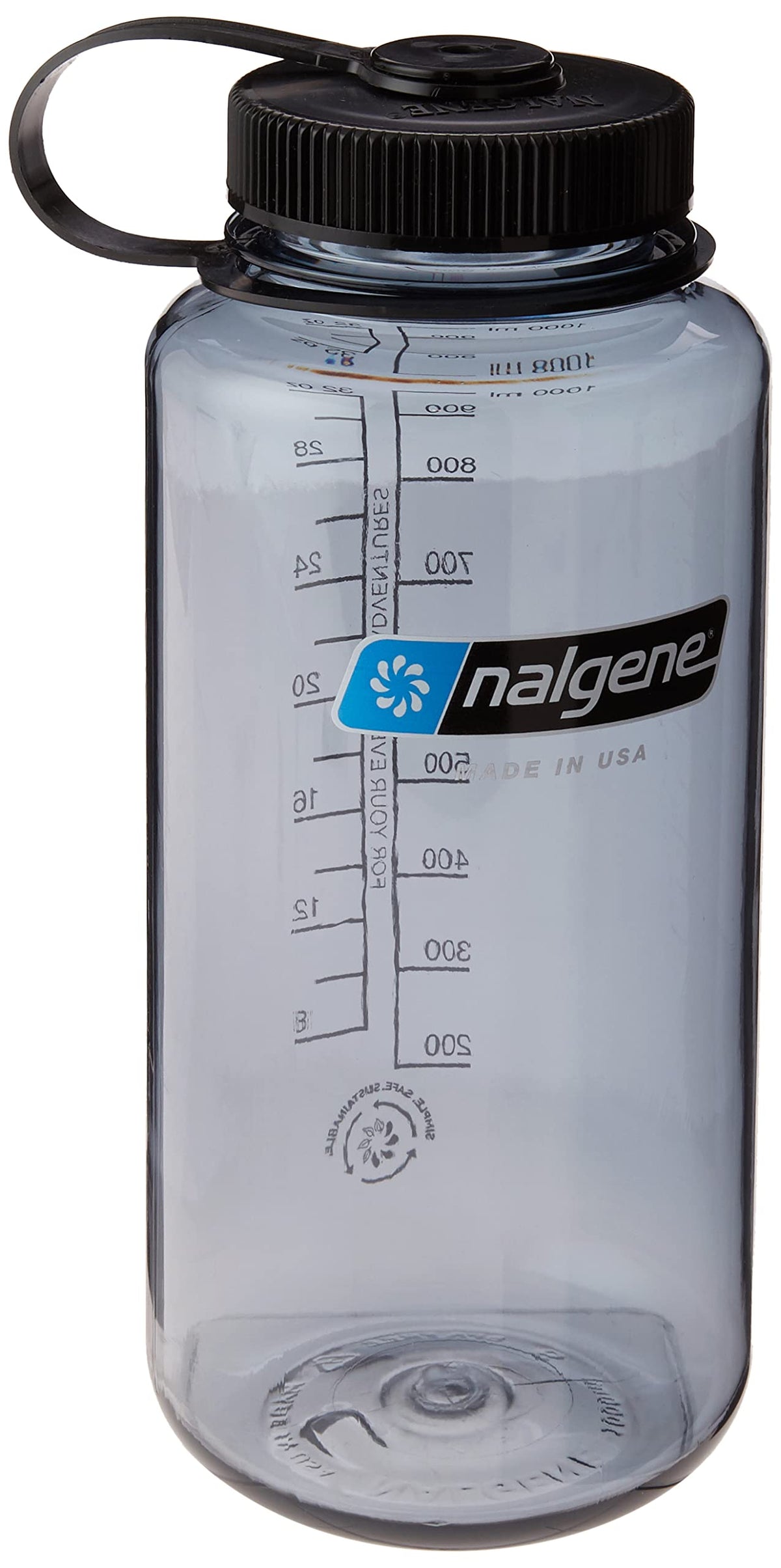 Nalgene Sustain Tritan Bpa-Free Water Bottle Made With Material Derived From 50% Plastic Waste, 32 Oz, Wide Mouth, Gray W/ Black