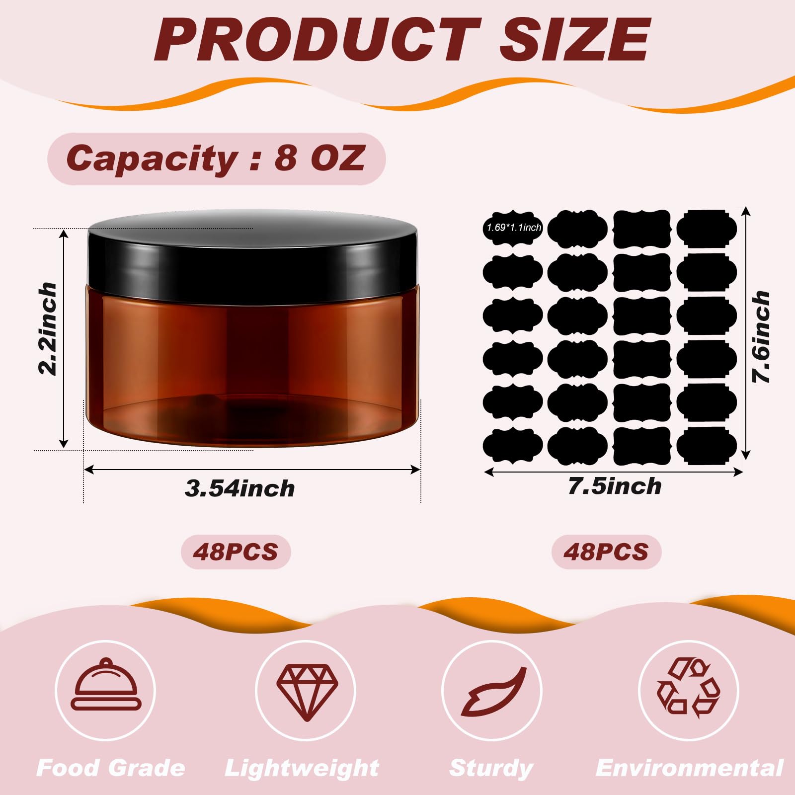 Uiifan 48 Pcs 8 Oz Plastic Cosmetic Jars With Lids And Labels Empty Refillable Cosmetic Leak Proof Containers Lotion Jars For Cr