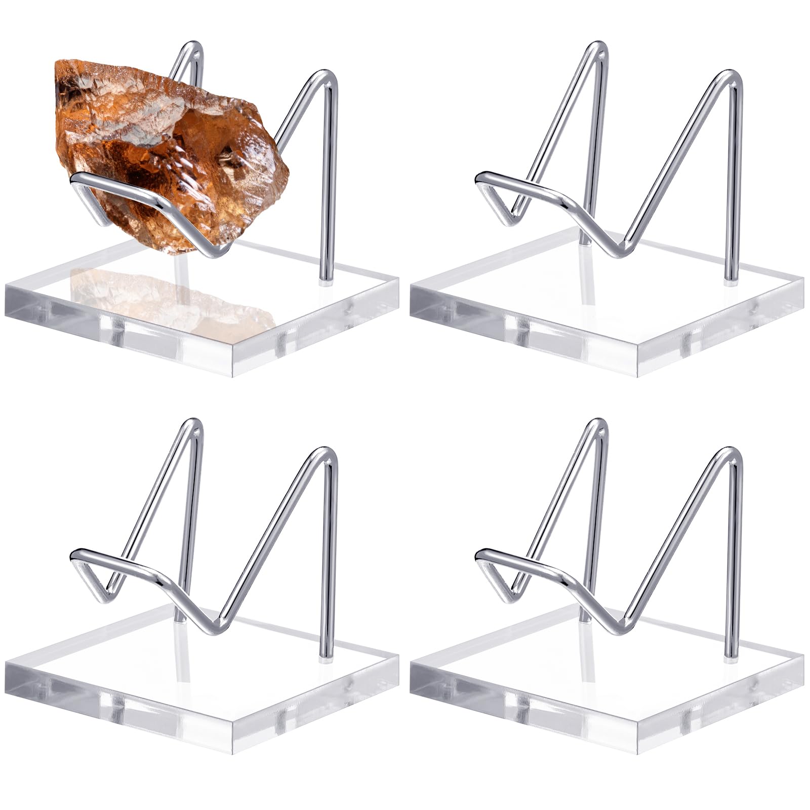 Wenqik 4 Pcs Metal Crystal Display Stand Rock Holder Crystal Display Shelf with Metal Arms Acrylic Pedestal Base for Mineral Gem