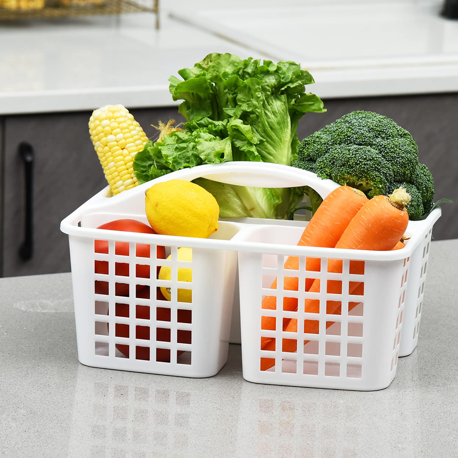 3 Compartments Plastic Shower Caddy Basket  Portable Divided Cleaning Supply Storage Organizer with Handle (White)